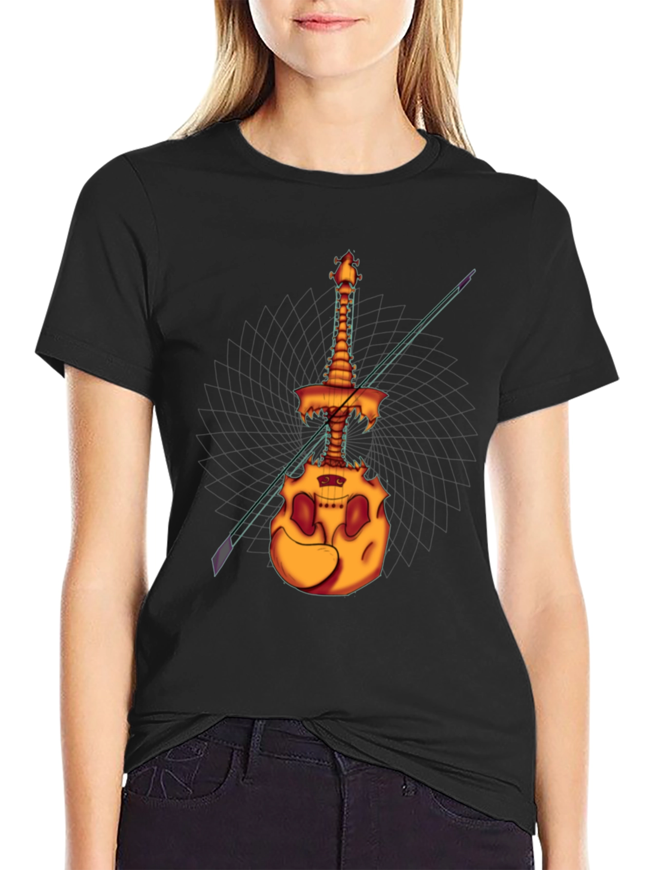 Spooky Skeleton Violin T-Shirt - Unique Halloween Design