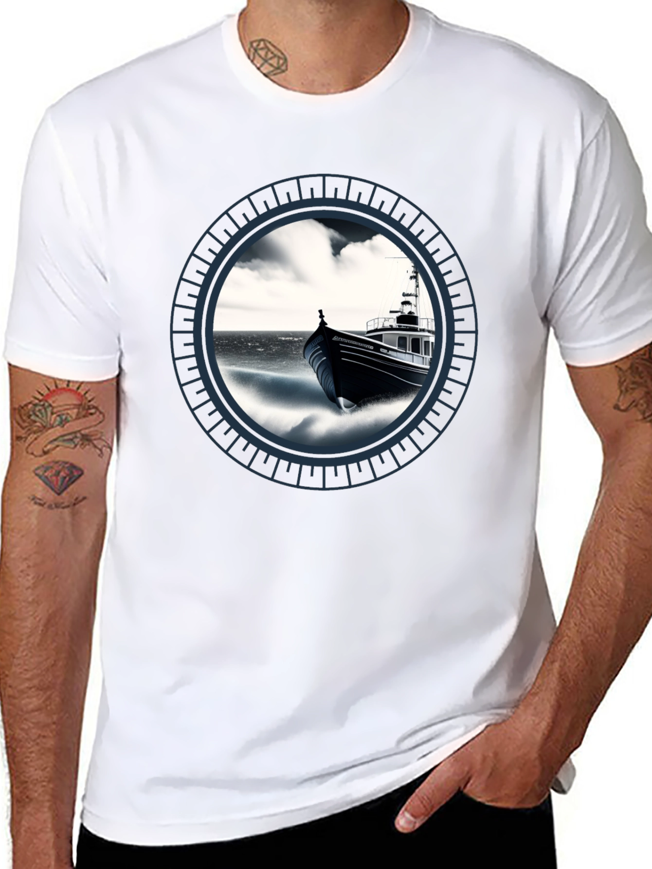 Nautical Boat Graphic Tee - Black
