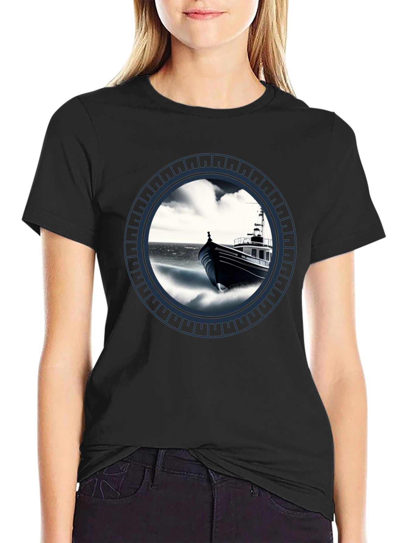 Nautical Boat Graphic Tee - Black