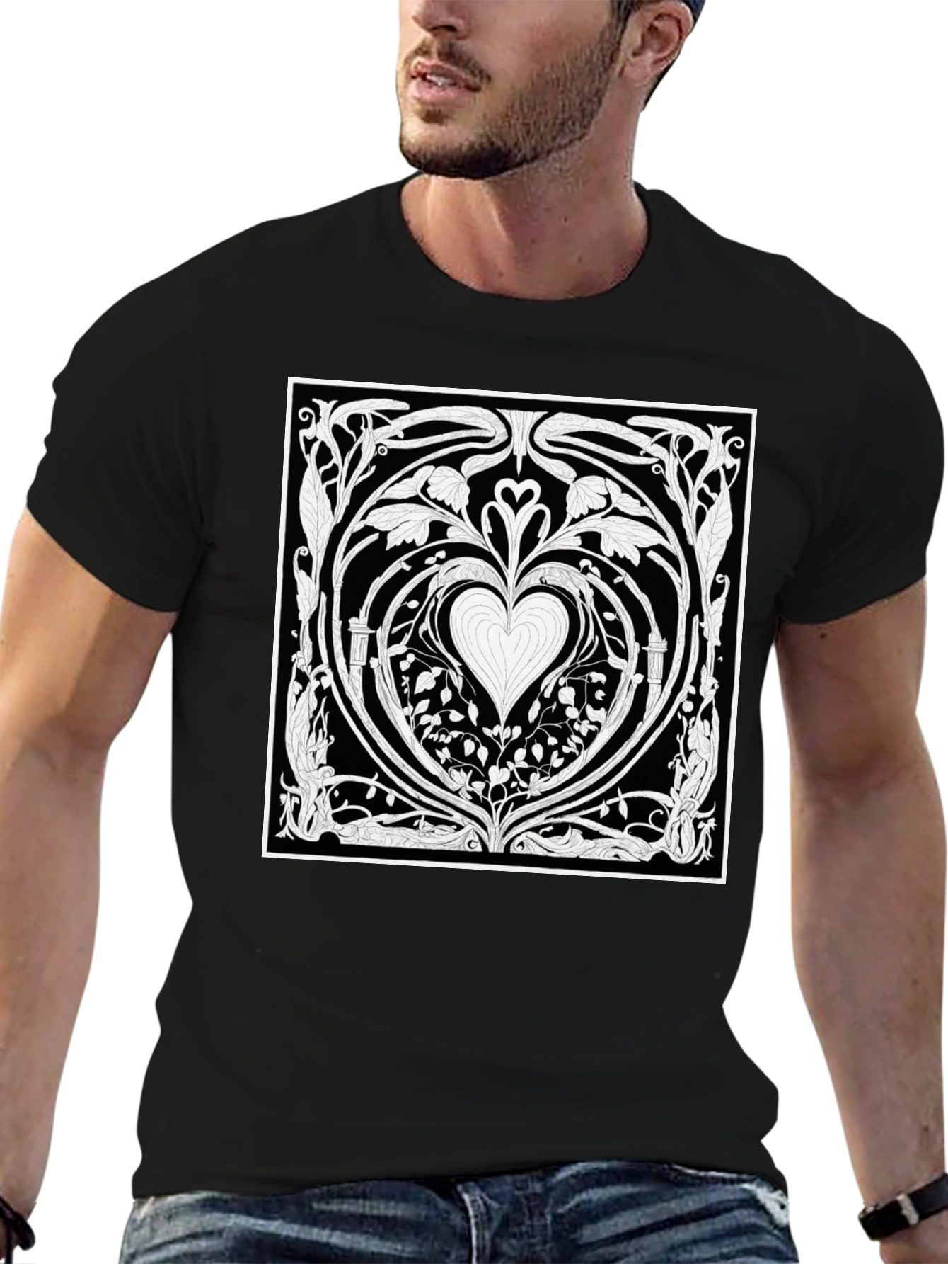 Art Nouveau Heart T-Shirt - Black