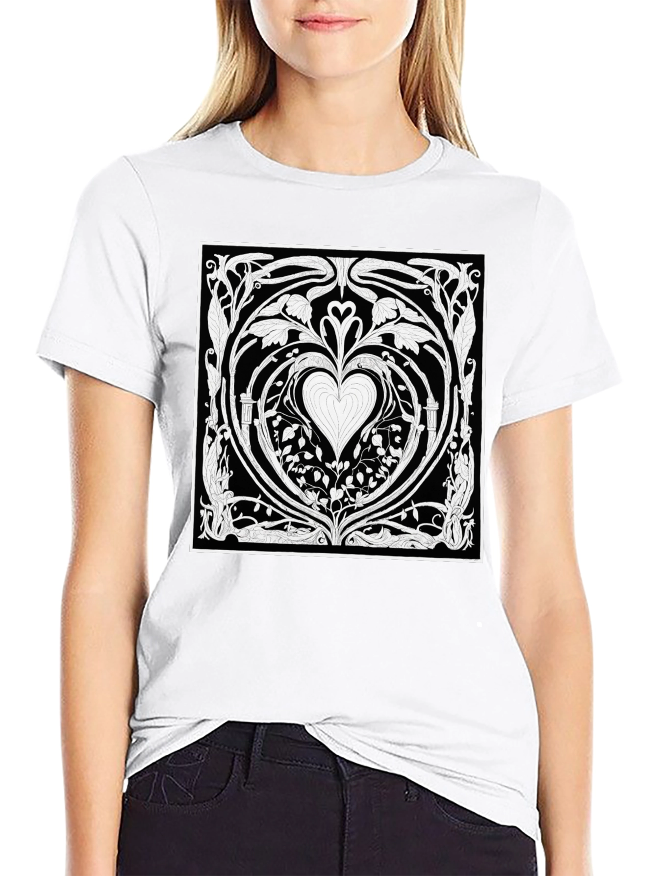 Art Nouveau Heart T-Shirt - Black