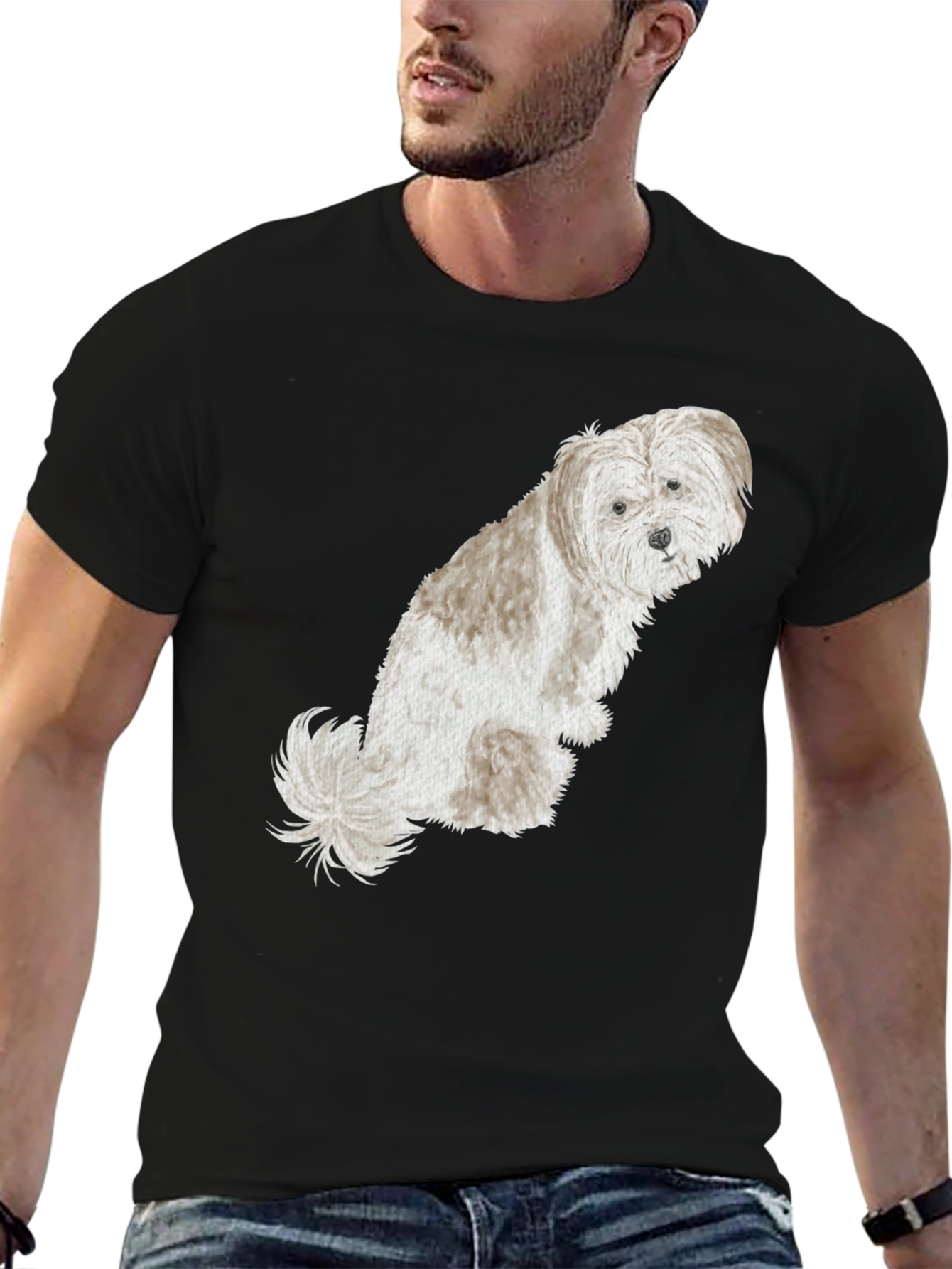 Cute Dog Graphic Tee - Black Cotton Shirt