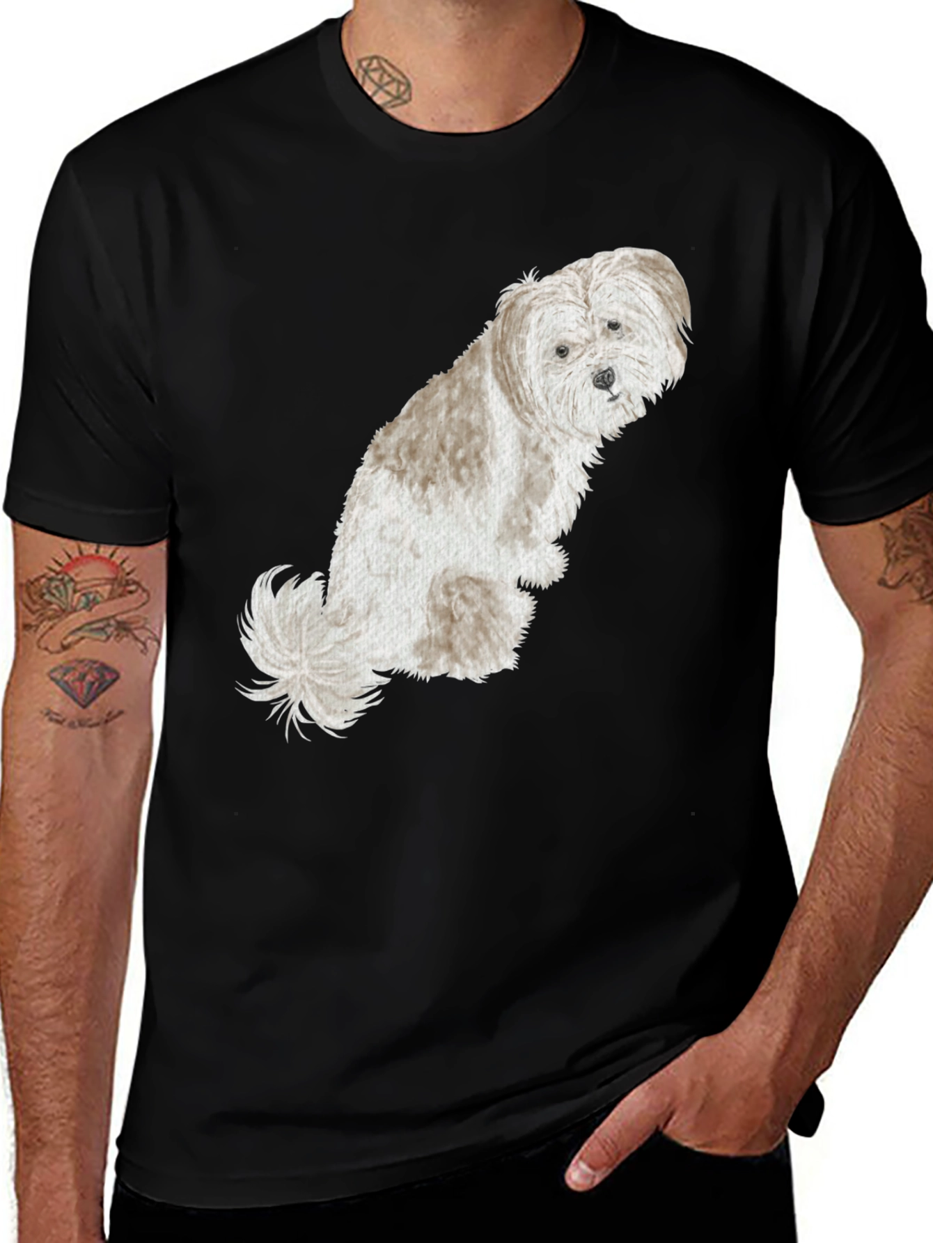 Cute Dog Graphic Tee - Black Cotton Shirt