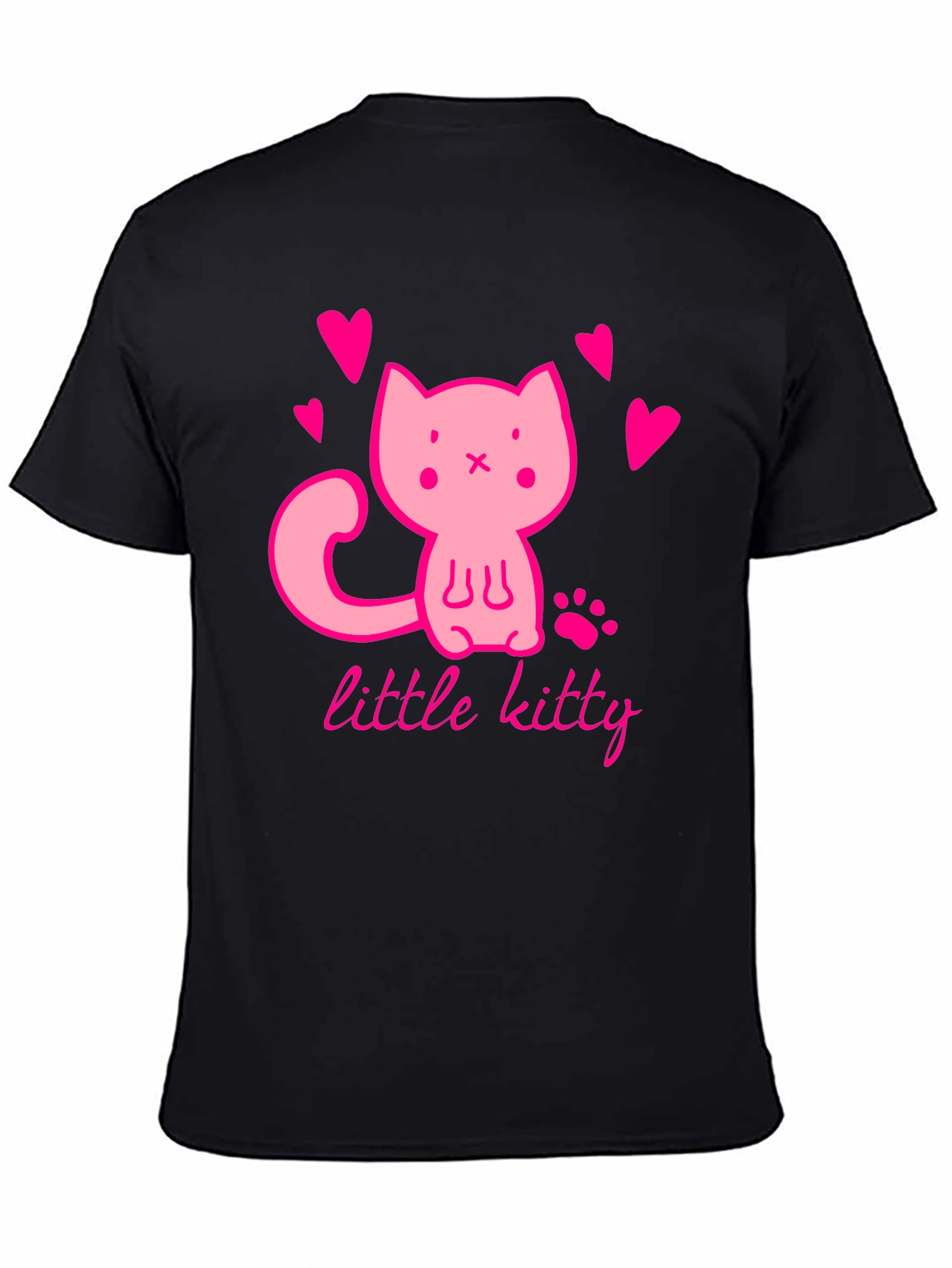 Cute Pink Kitten Black T-Shirt