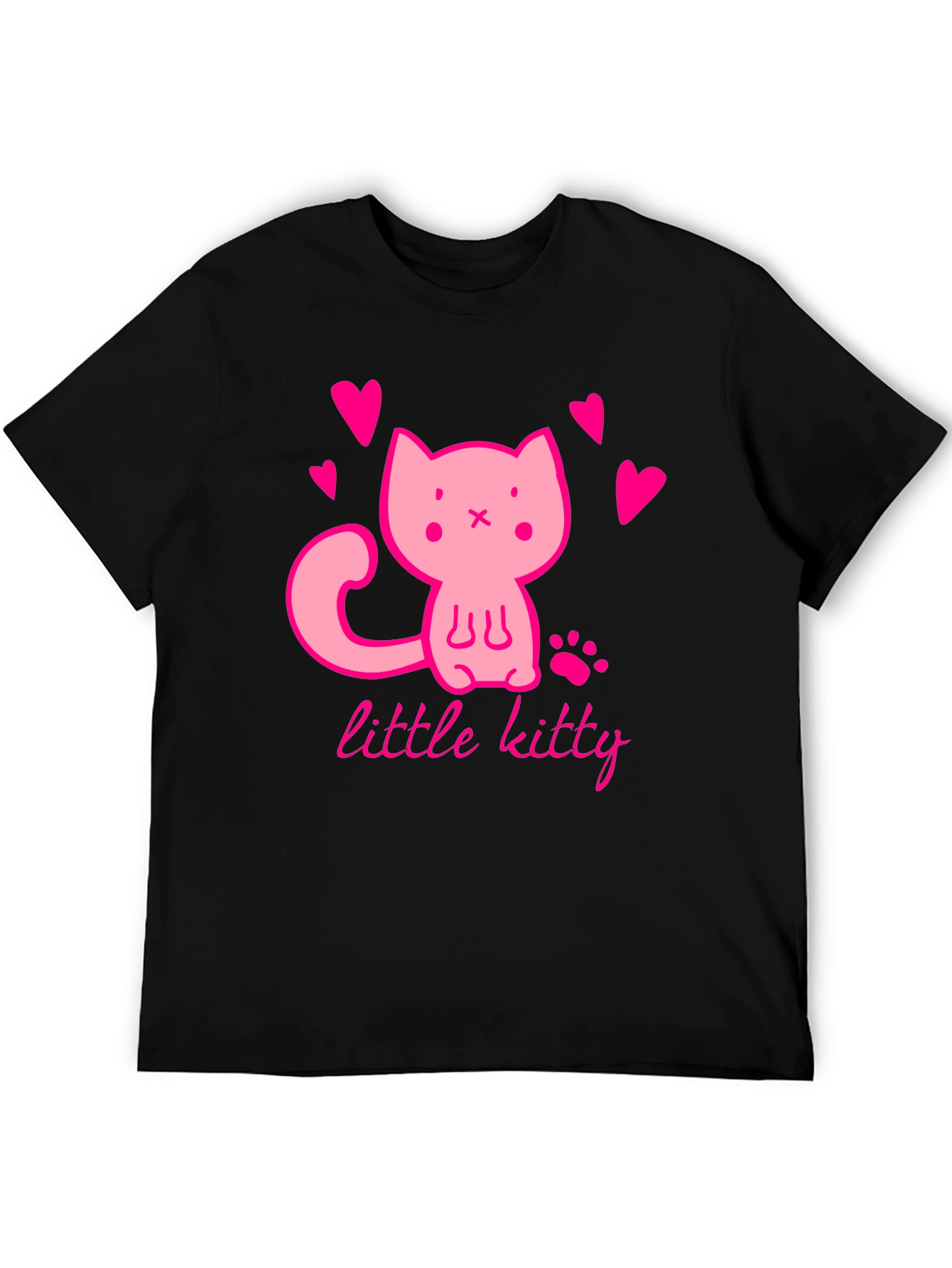 Cute Pink Kitten Black T-Shirt