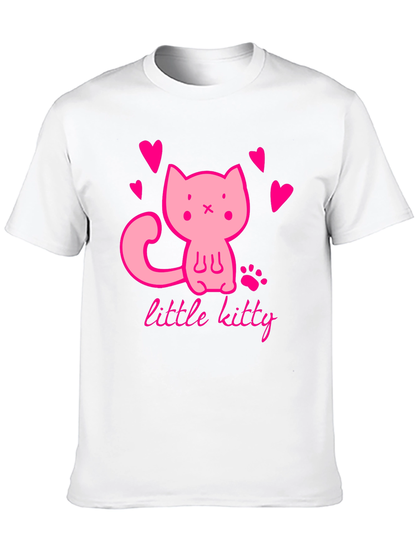 Cute Pink Kitten Black T-Shirt