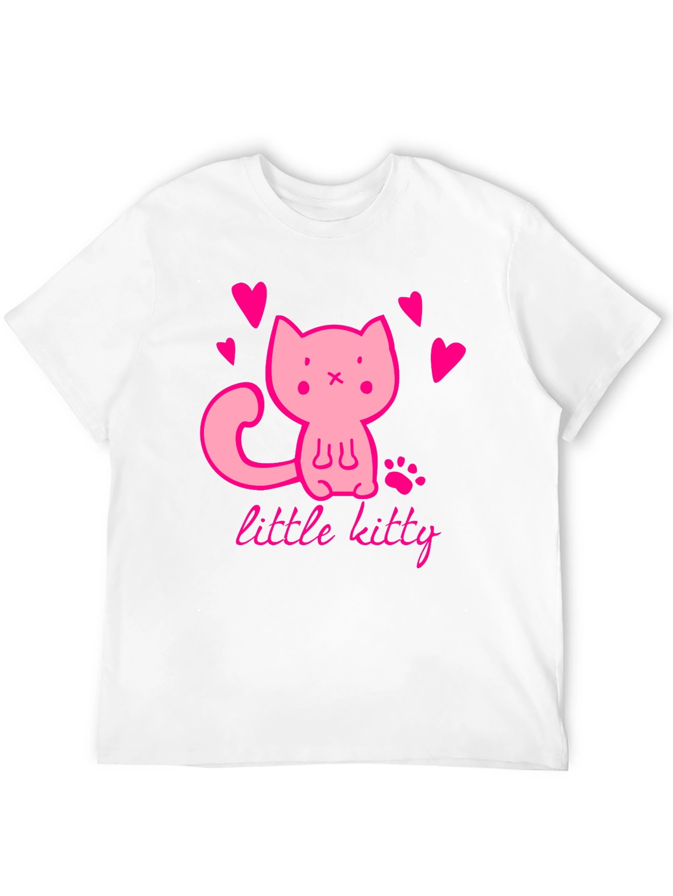 Cute Pink Kitten Black T-Shirt