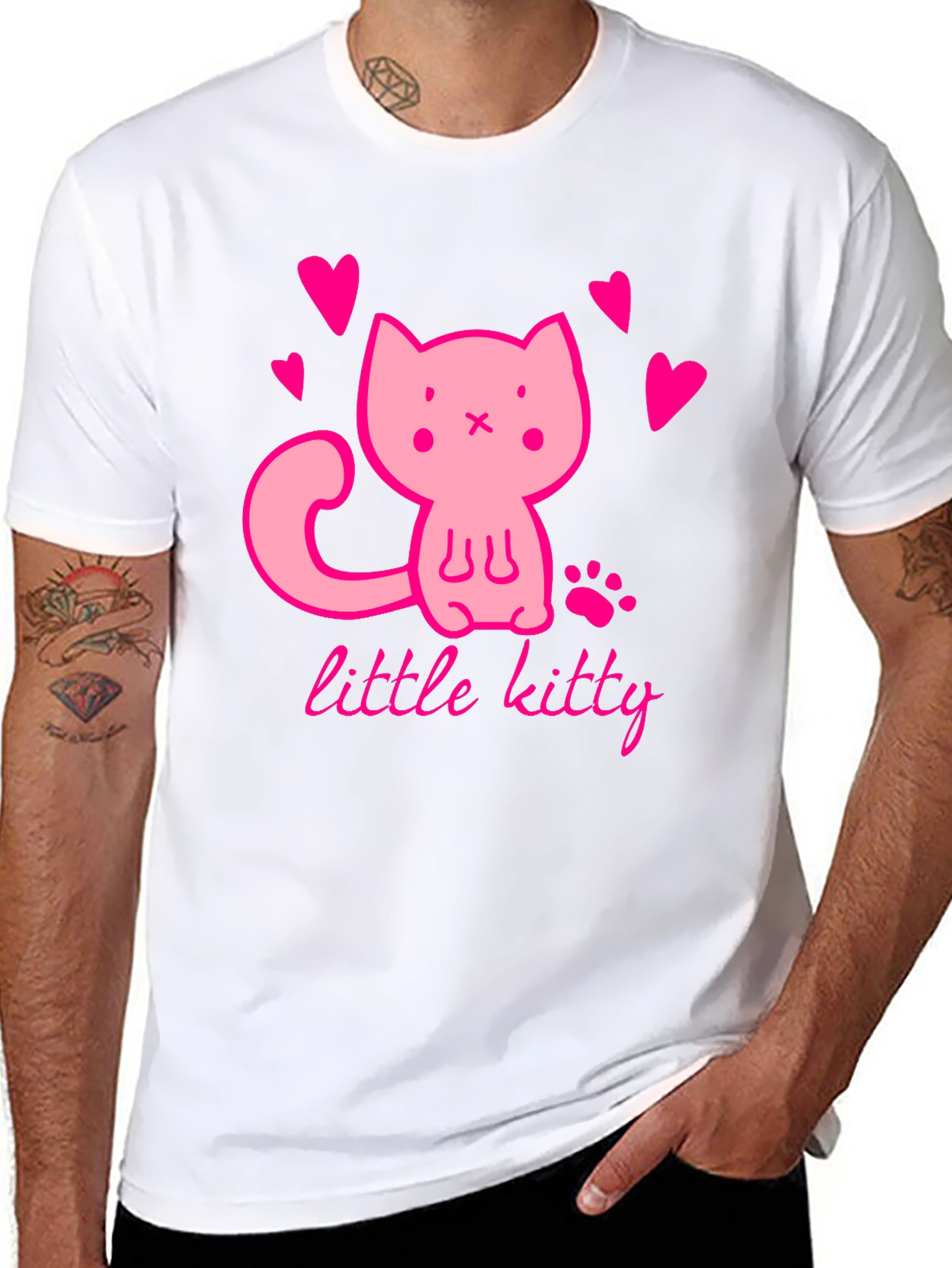 Cute Pink Kitten Black T-Shirt