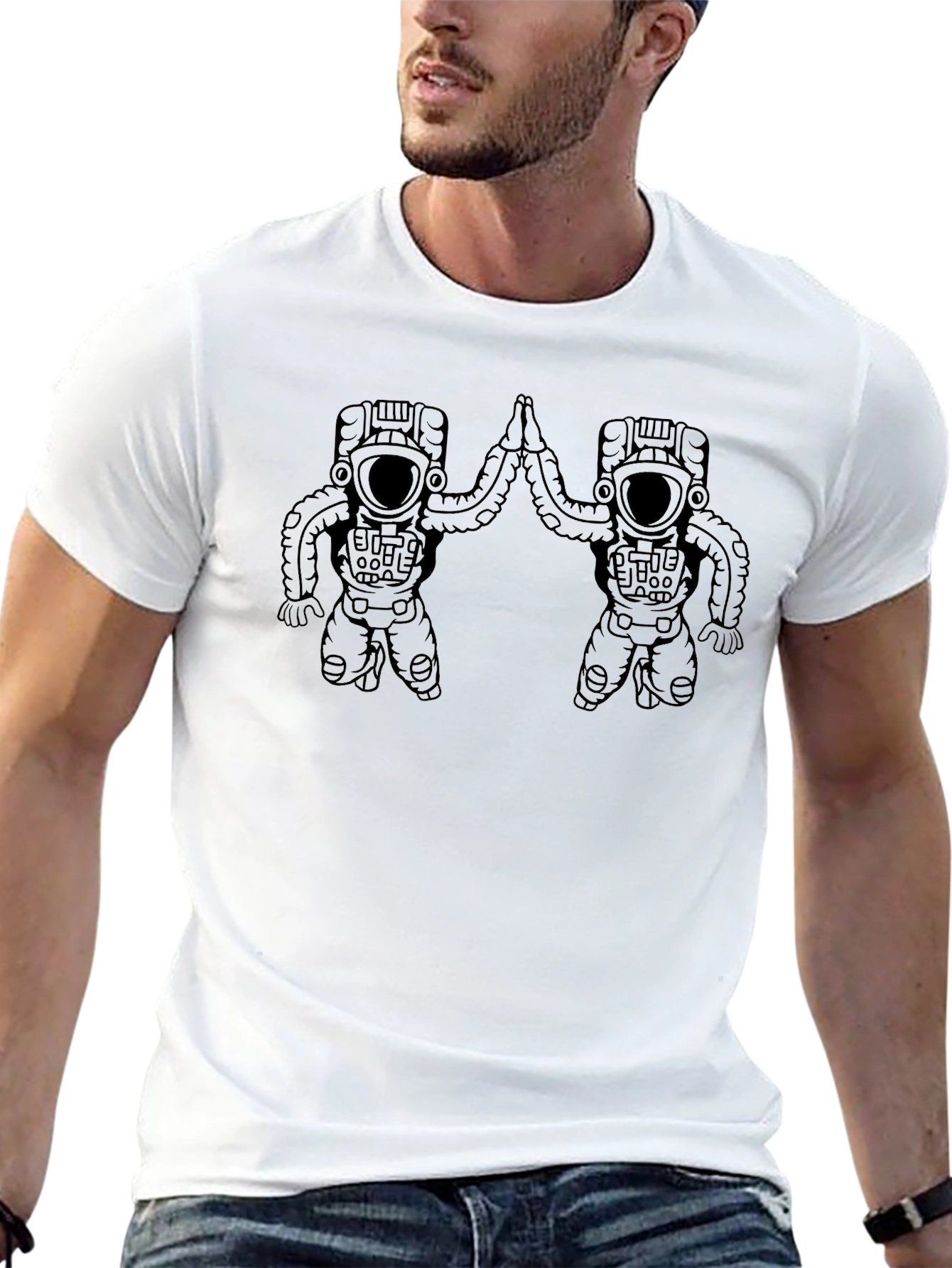 Astronaut High Five Black T-Shirt