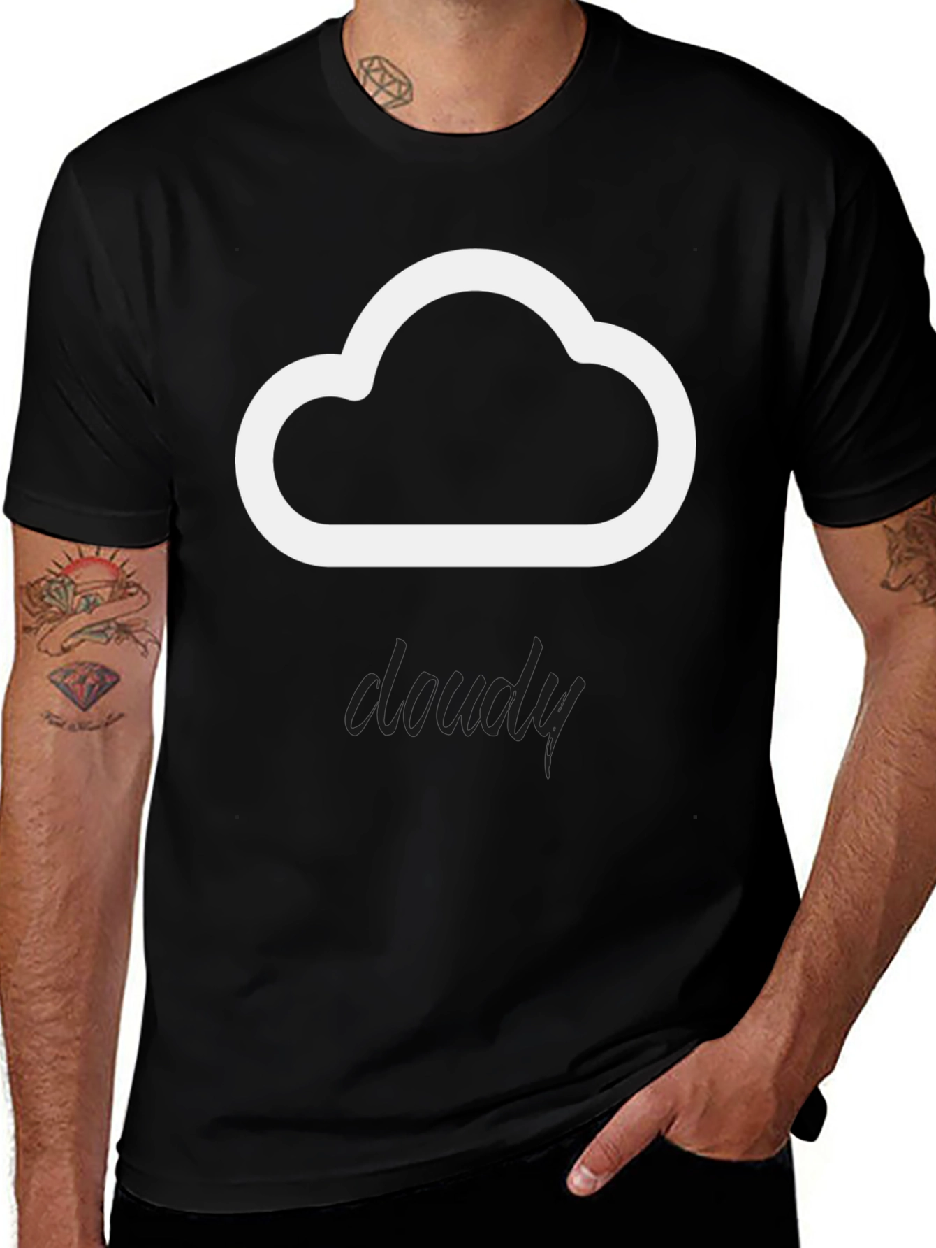 Cloudy Graphic T-Shirt | Black Cotton Blend Tee