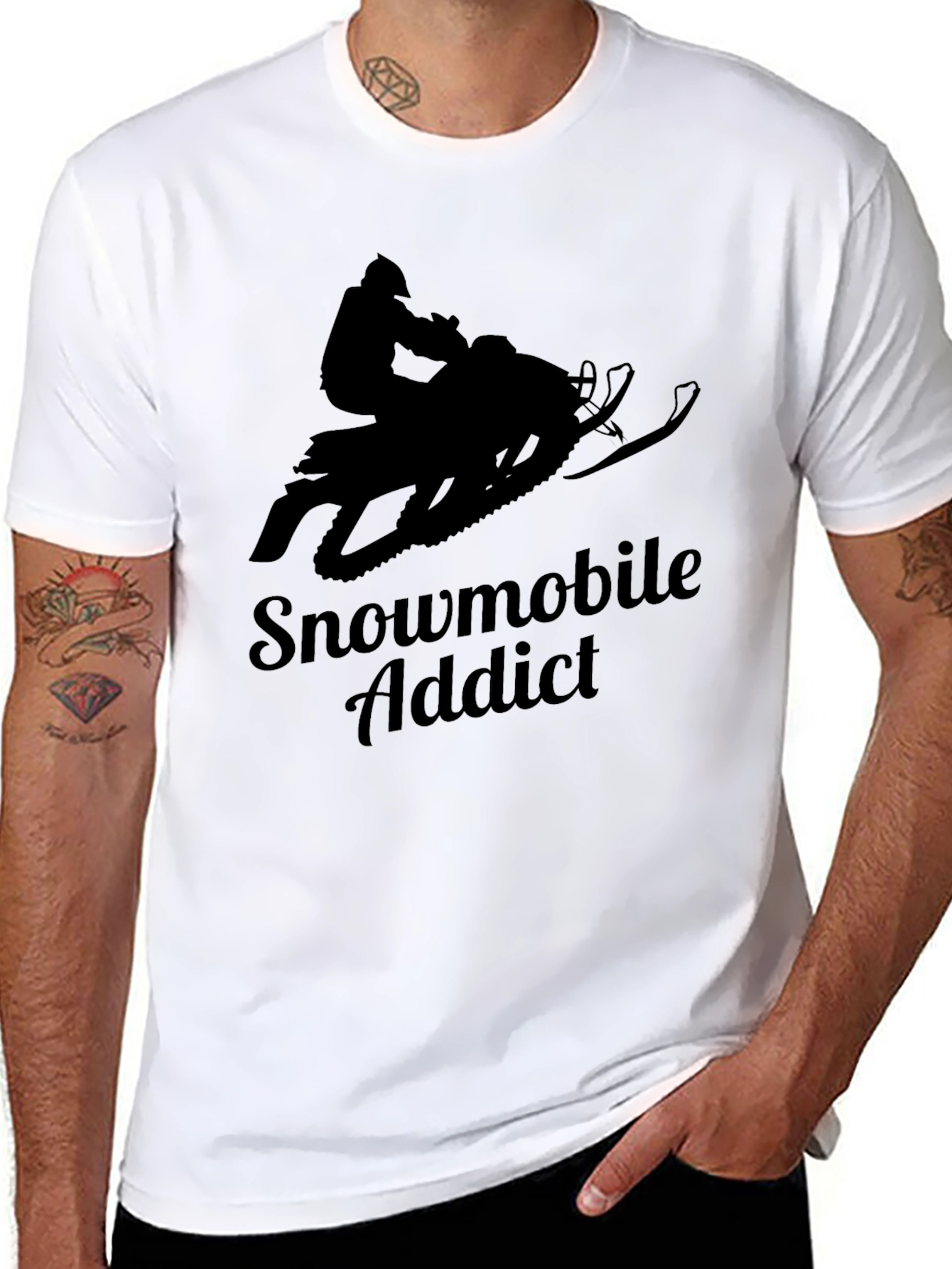 Snowmobile Addict Black Graphic T-Shirt