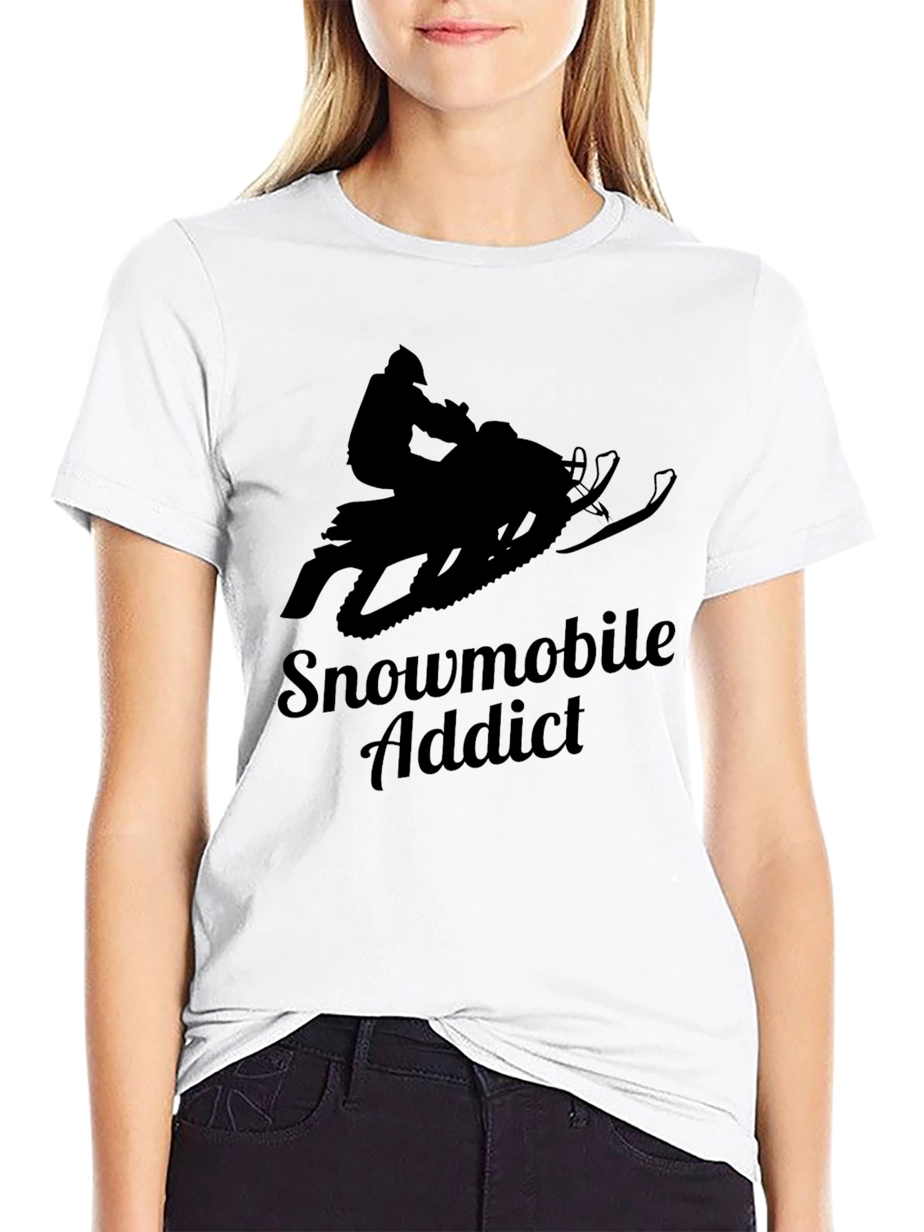 Snowmobile Addict Black Graphic T-Shirt