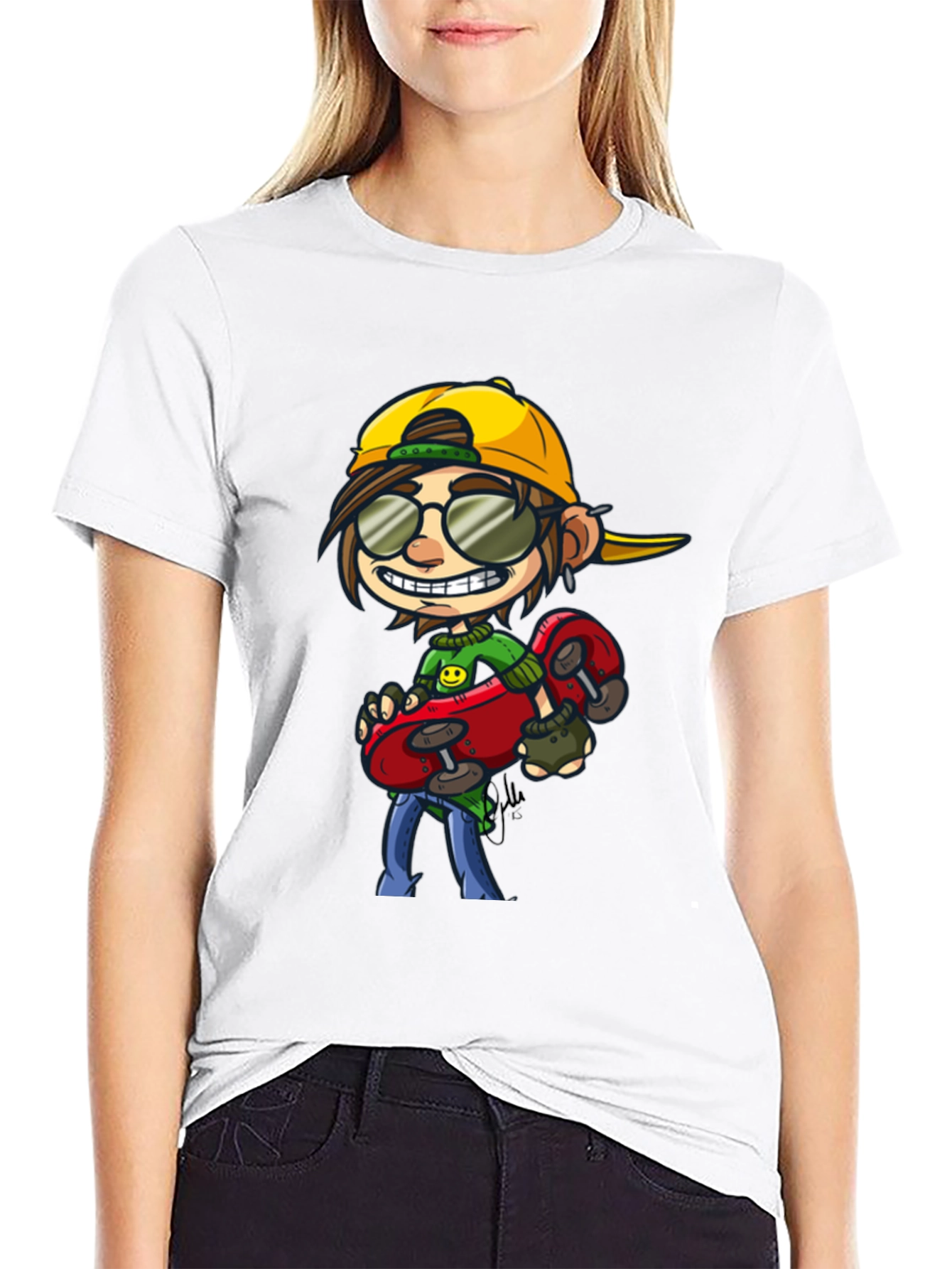 Skater Cartoon Graphic T-Shirt - Cool Black Tee