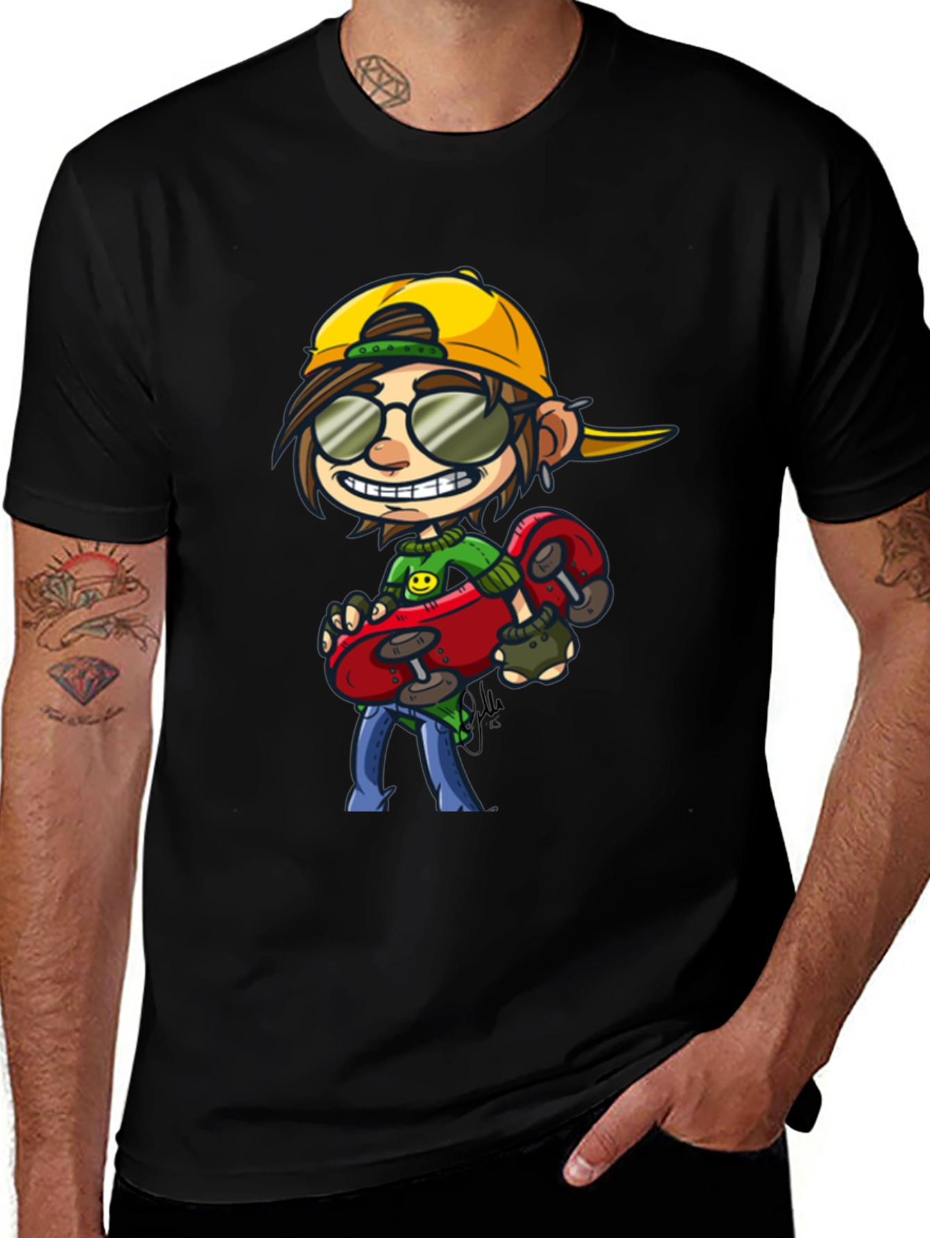 Skater Cartoon Graphic T-Shirt - Cool Black Tee