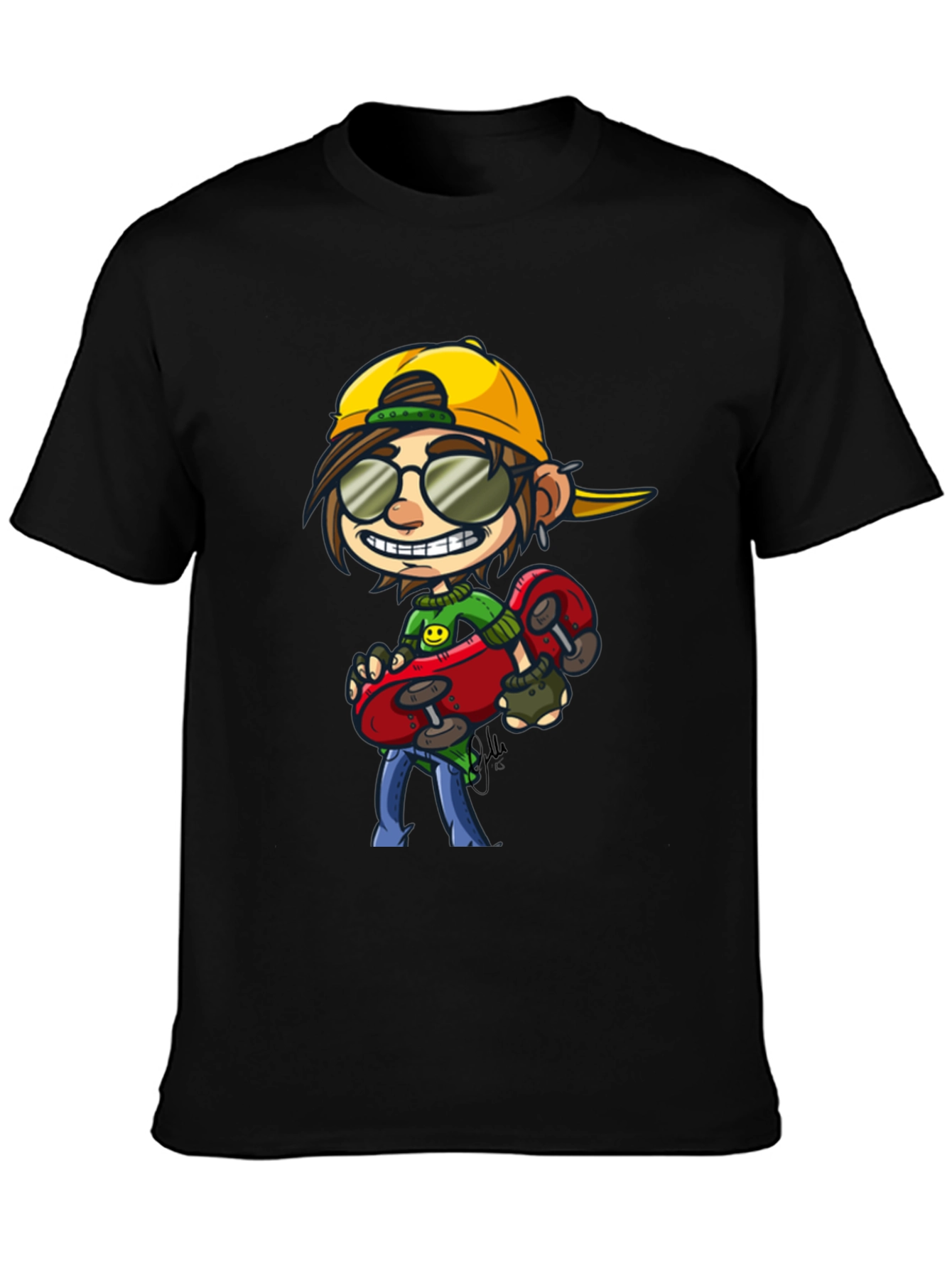 Skater Cartoon Graphic T-Shirt - Cool Black Tee