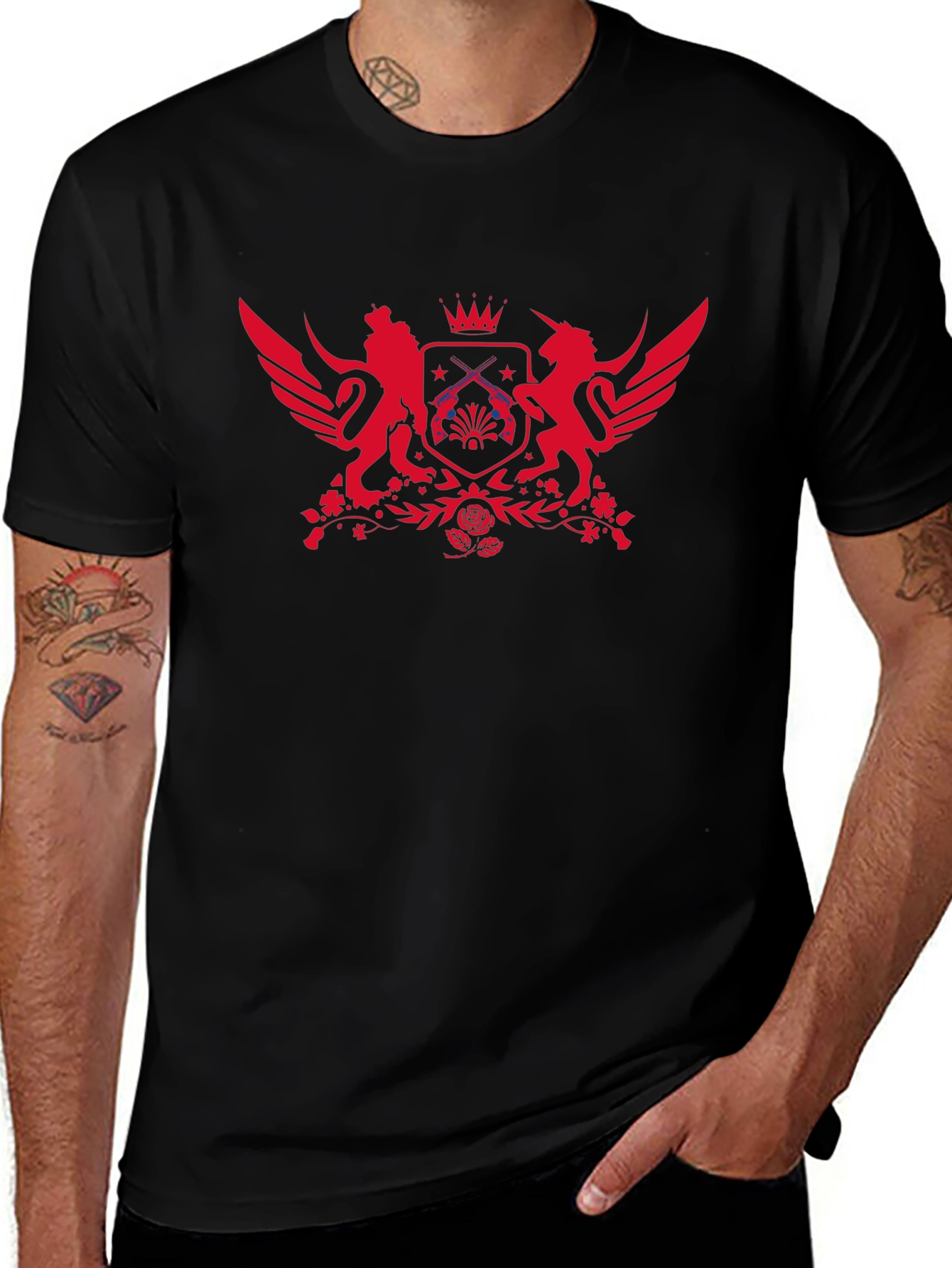Red Crest Graphic Black Tee