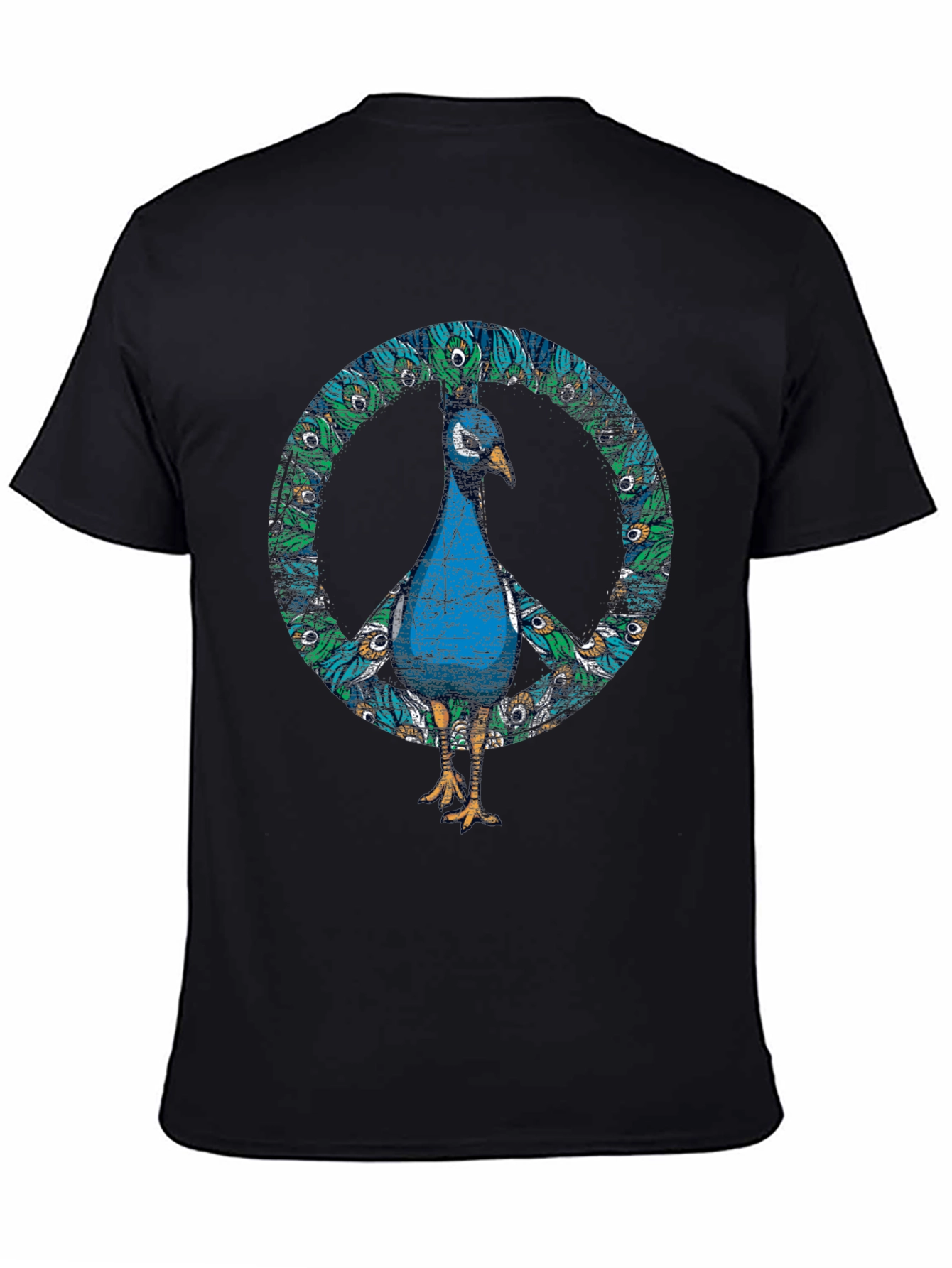 Peacock Peace Sign Graphic Tee - Stylish Comfort