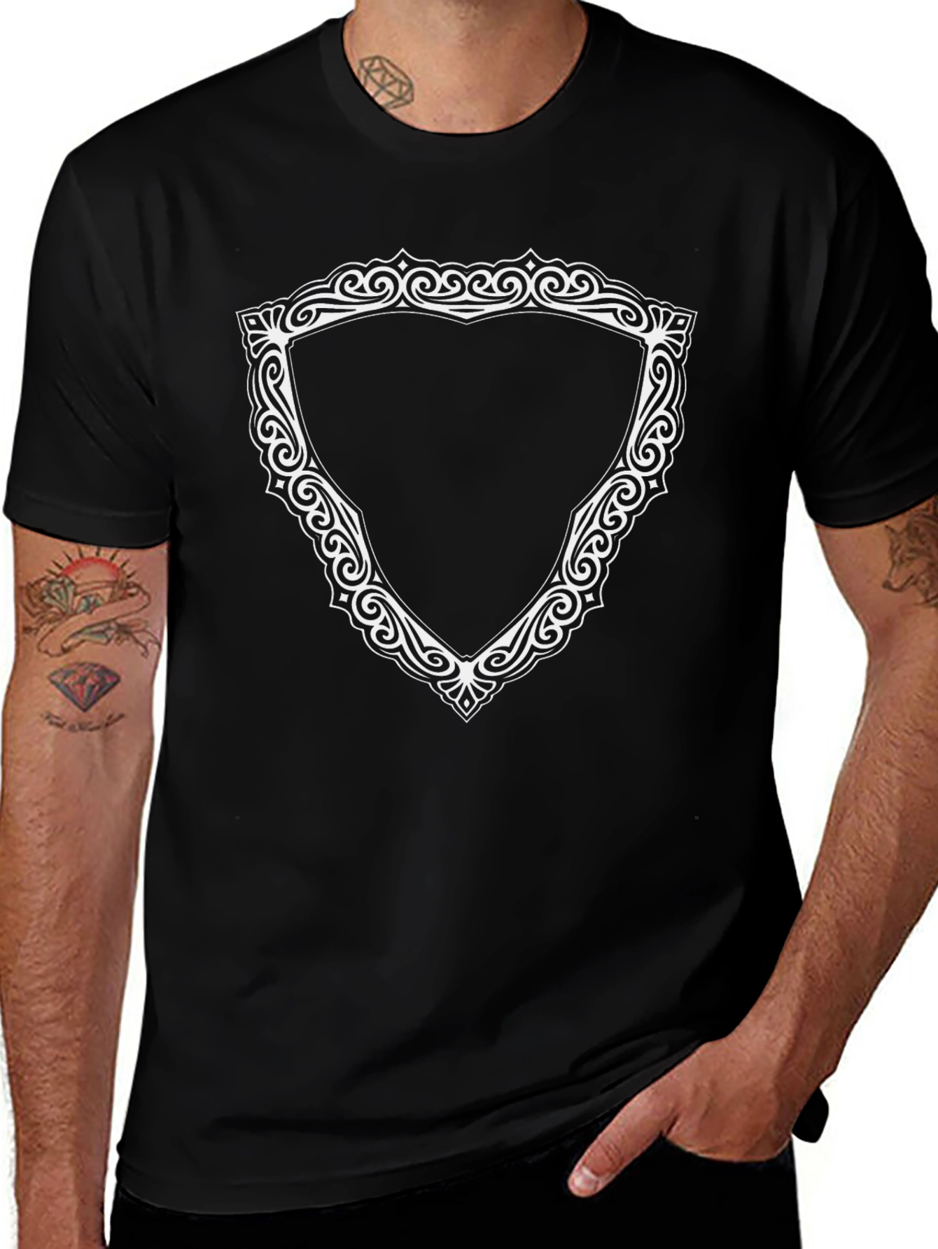 Ornamental Shield Graphic Tee - Black