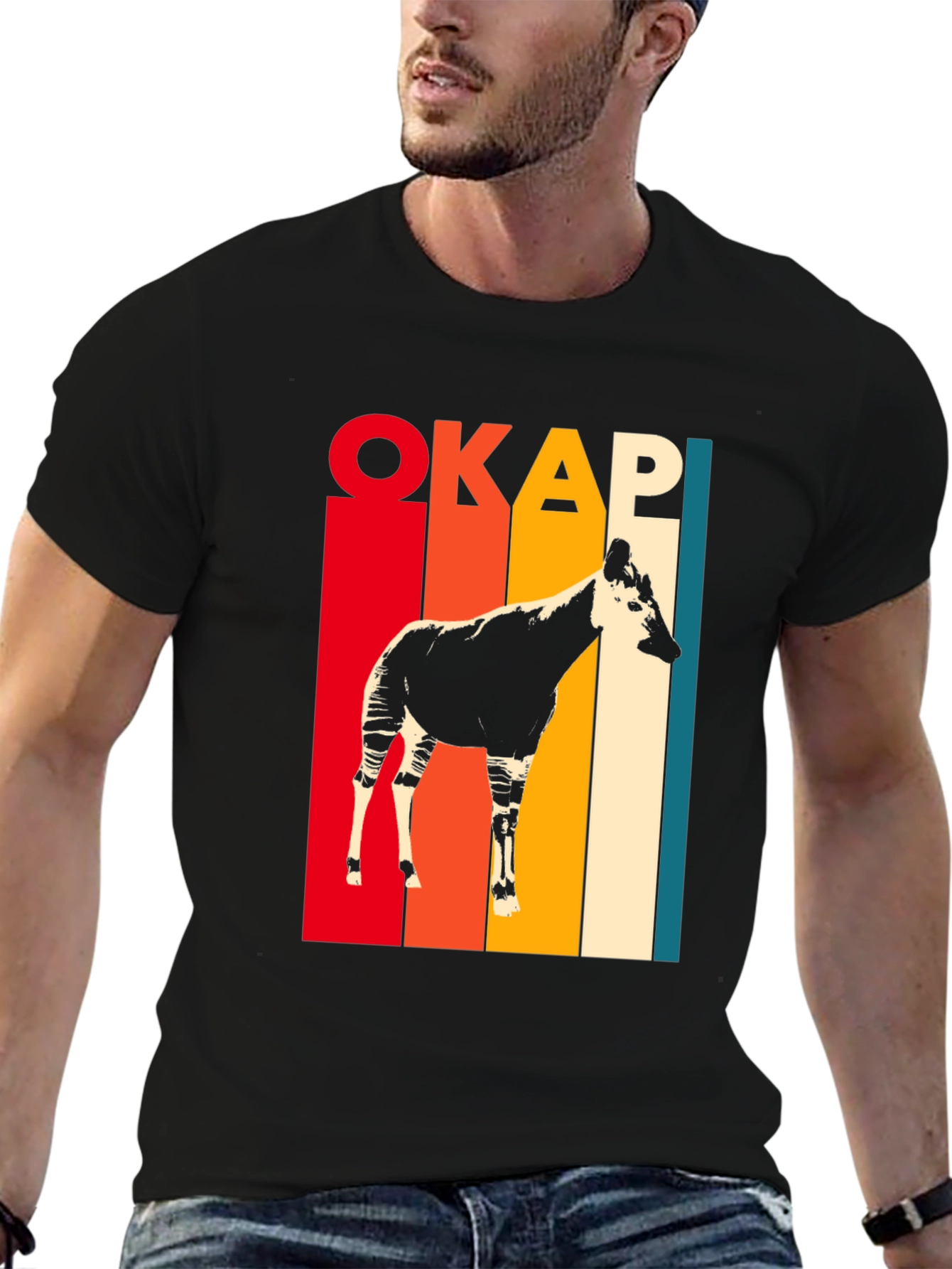 Retro Okapi Graphic Tee - Stylish Animal Lover T-Shirt