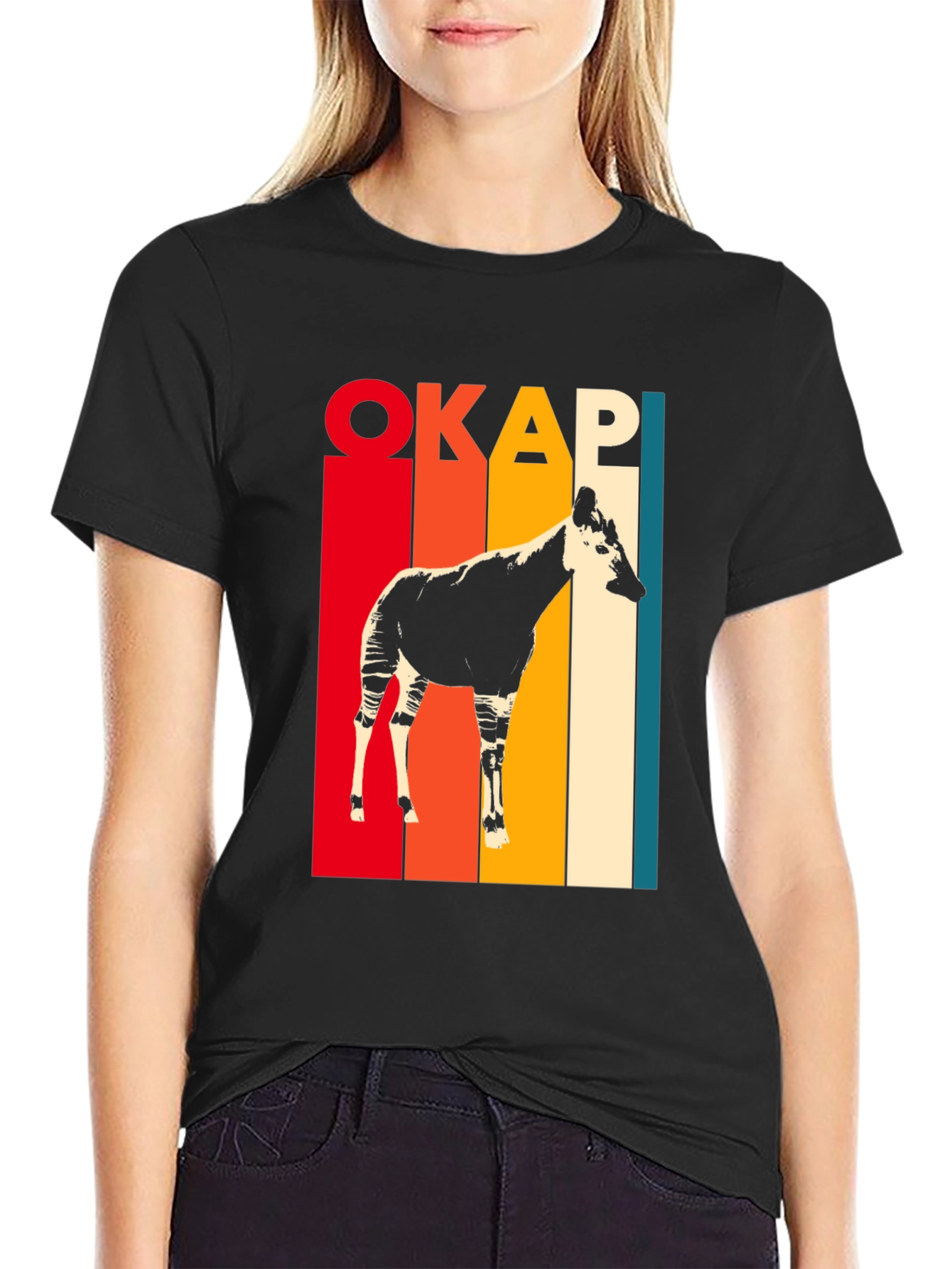 Retro Okapi Graphic Tee - Stylish Animal Lover T-Shirt