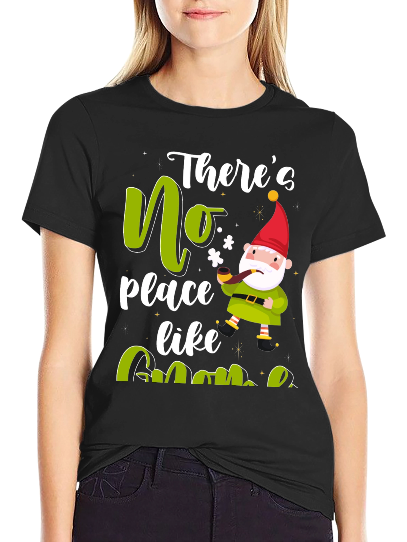 Theres No Place Like Gnome Black T-Shirt