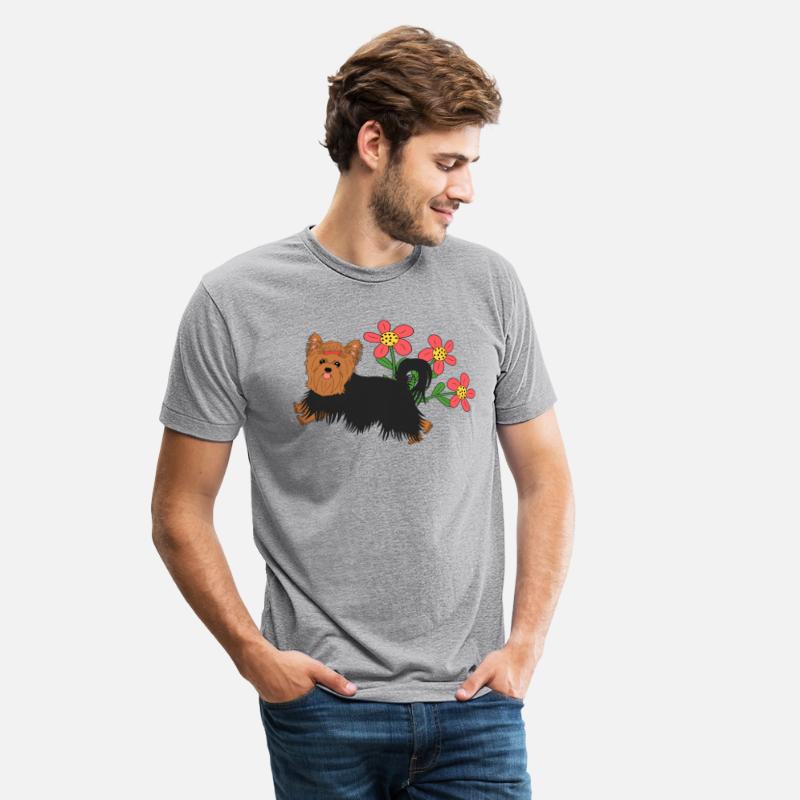 Happy Yorkshire Terrier And Flowers