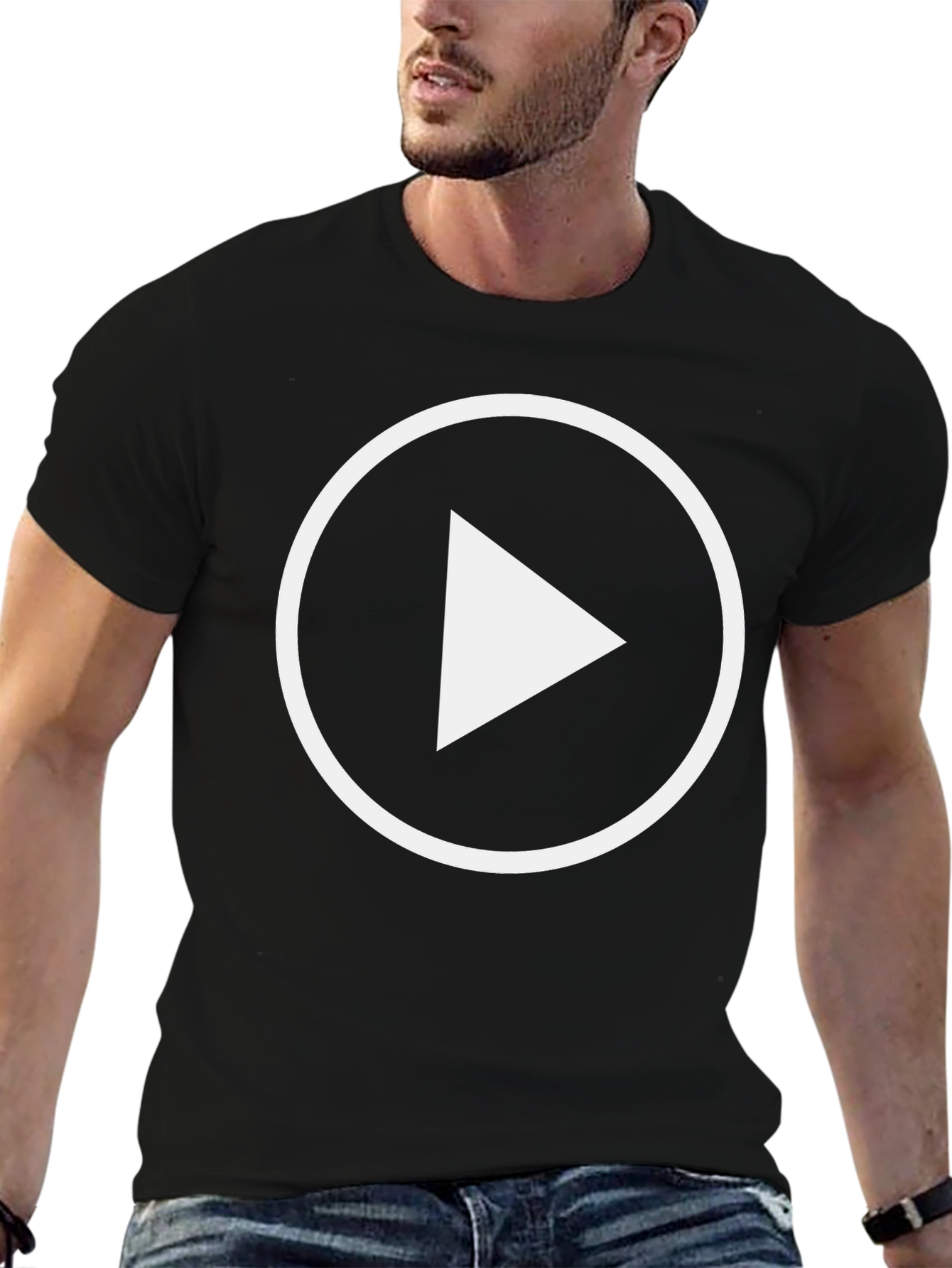Play Button Graphic Tee - Black Cotton Blend