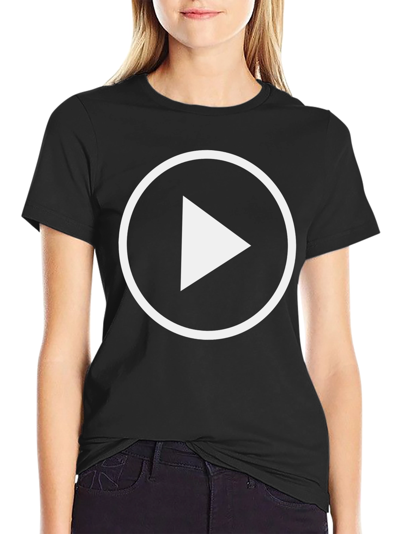 Play Button Graphic Tee - Black Cotton Blend