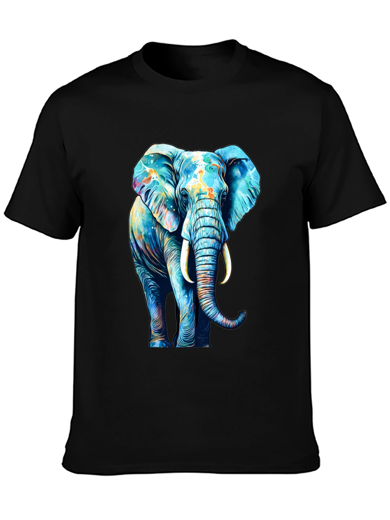 Vibrant Elephant Graphic Print Black T-Shirt