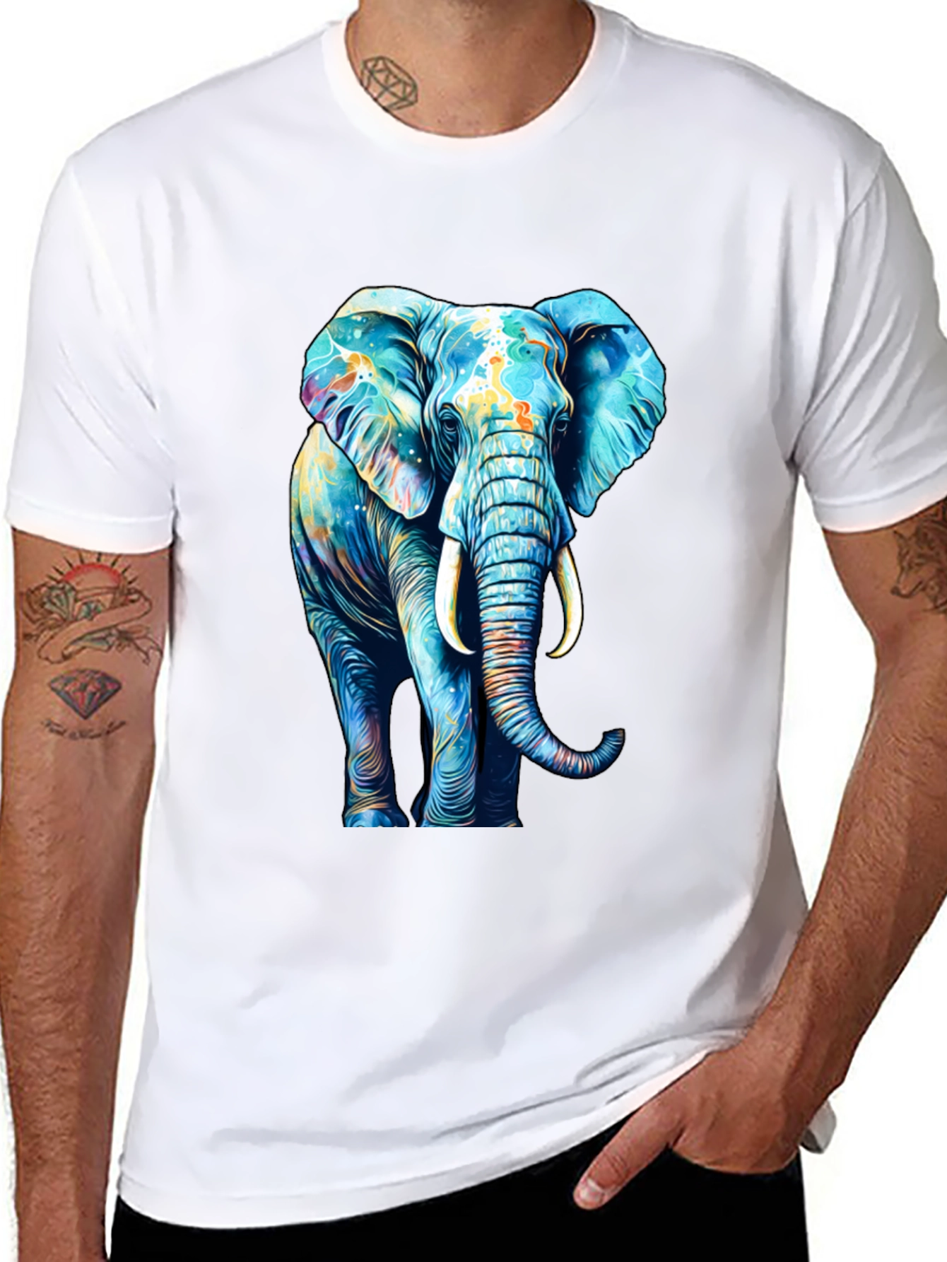Vibrant Elephant Graphic Print Black T-Shirt