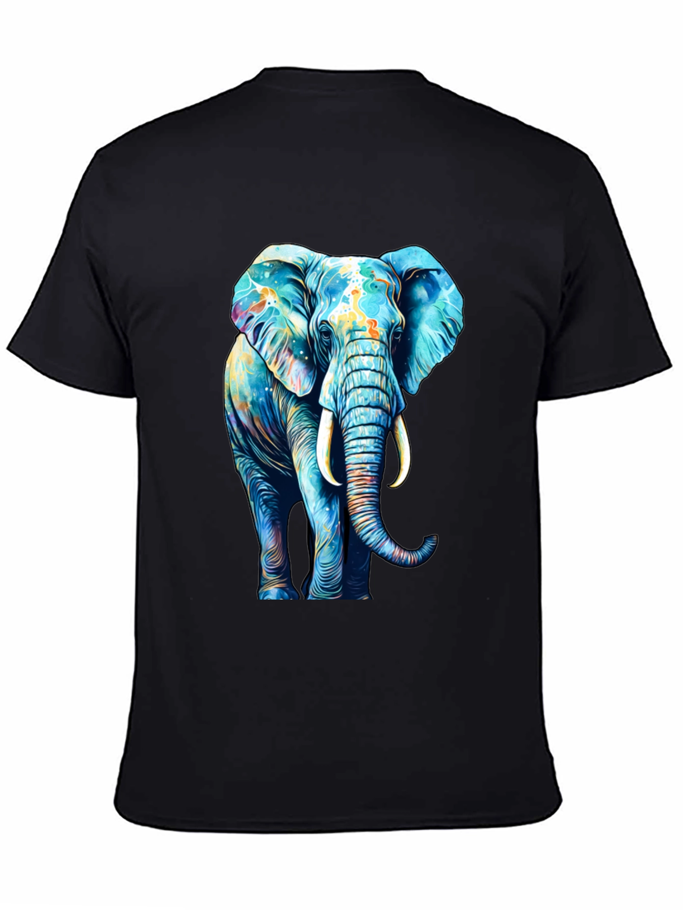 Vibrant Elephant Graphic Print Black T-Shirt