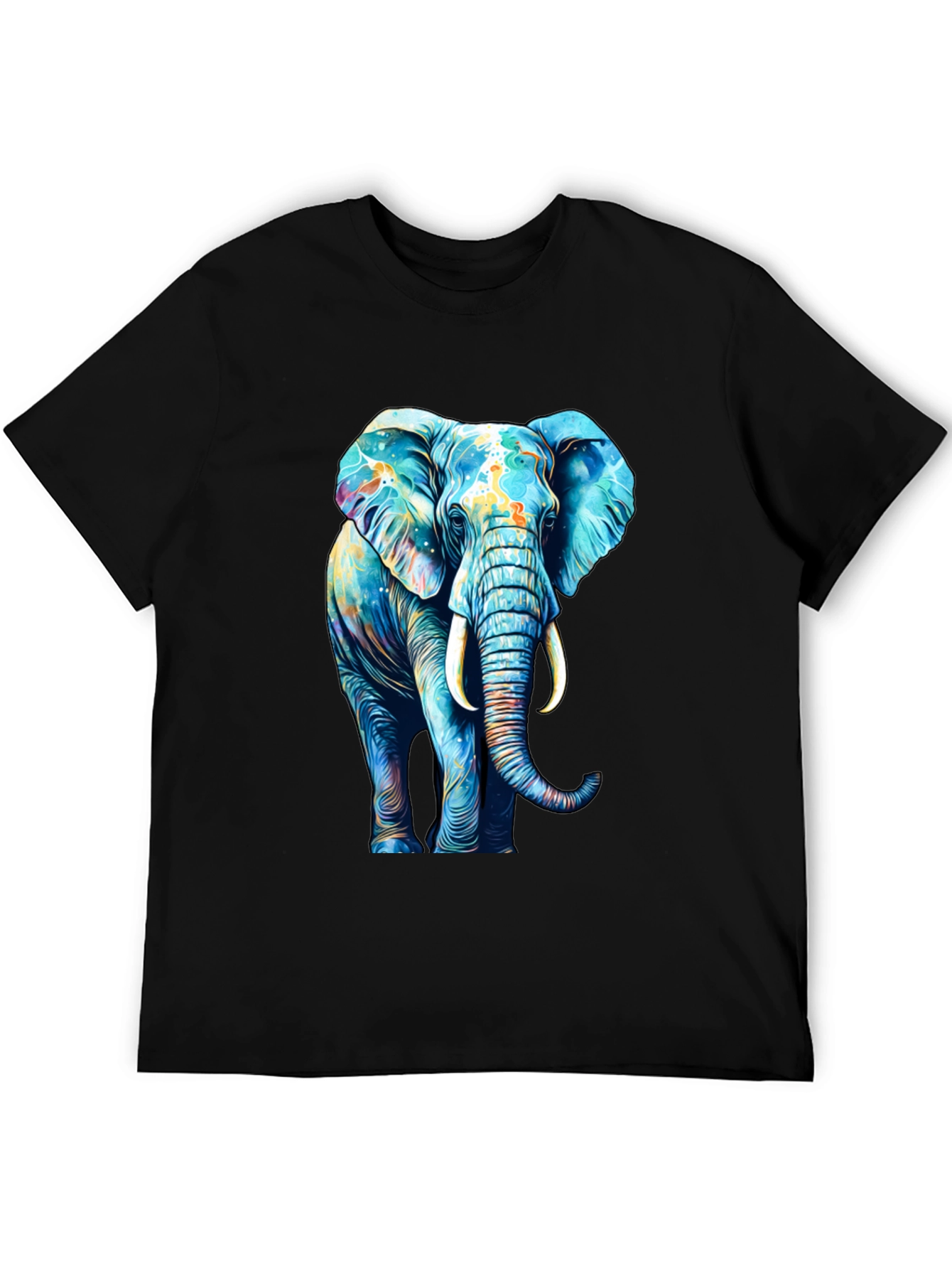 Vibrant Elephant Graphic Print Black T-Shirt