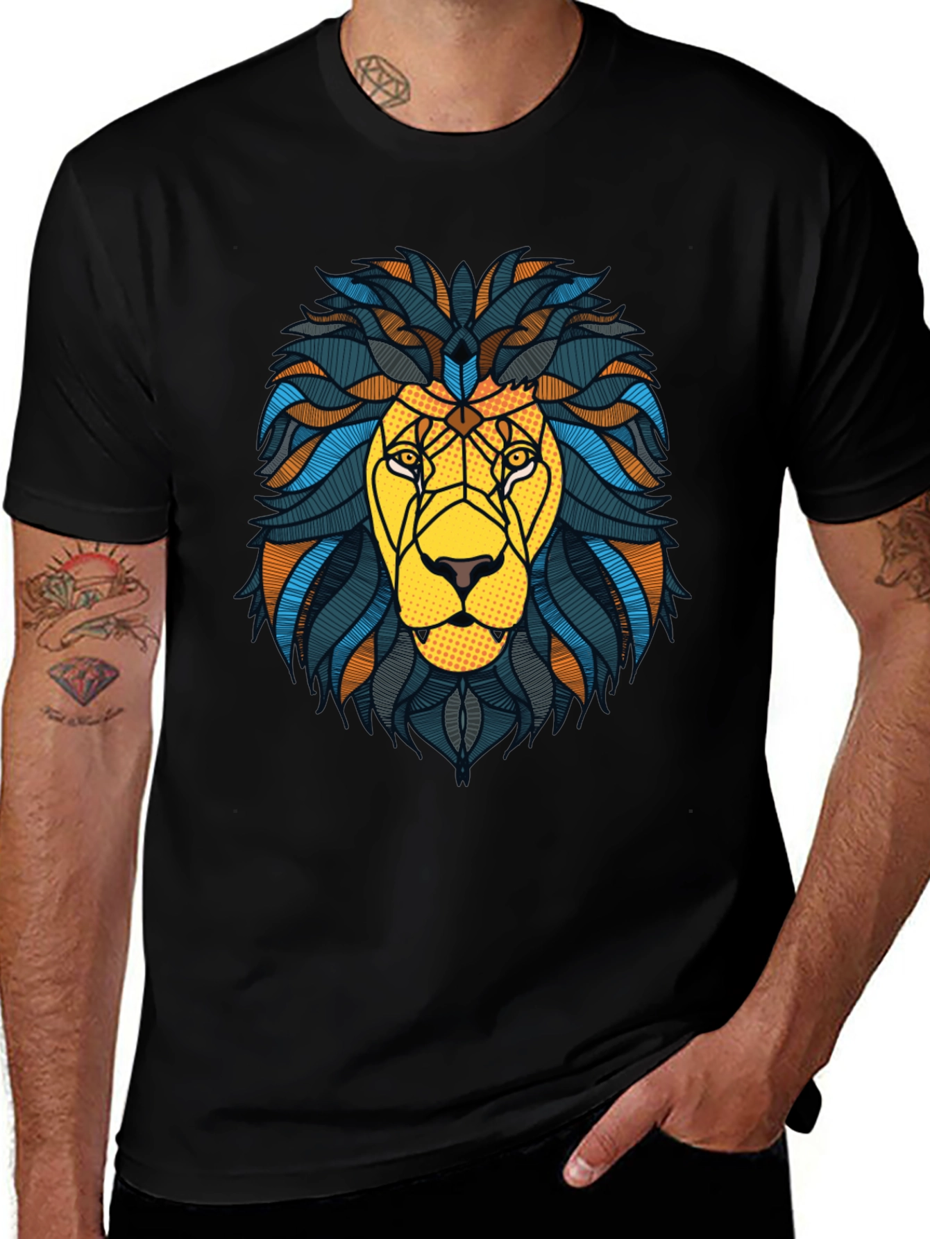 Lion Graphic Print Black Mens T-Shirt