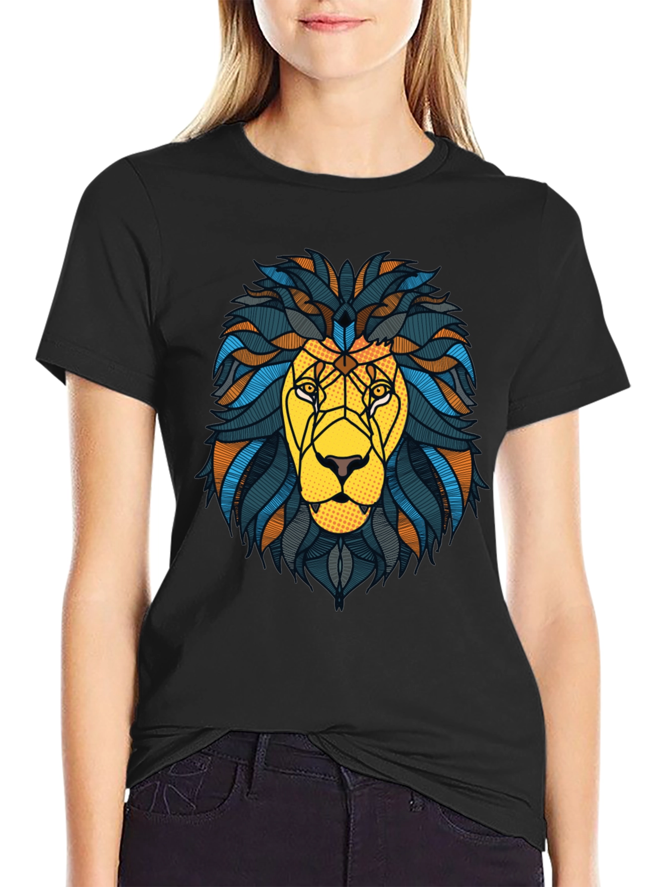 Lion Graphic Print Black Mens T-Shirt