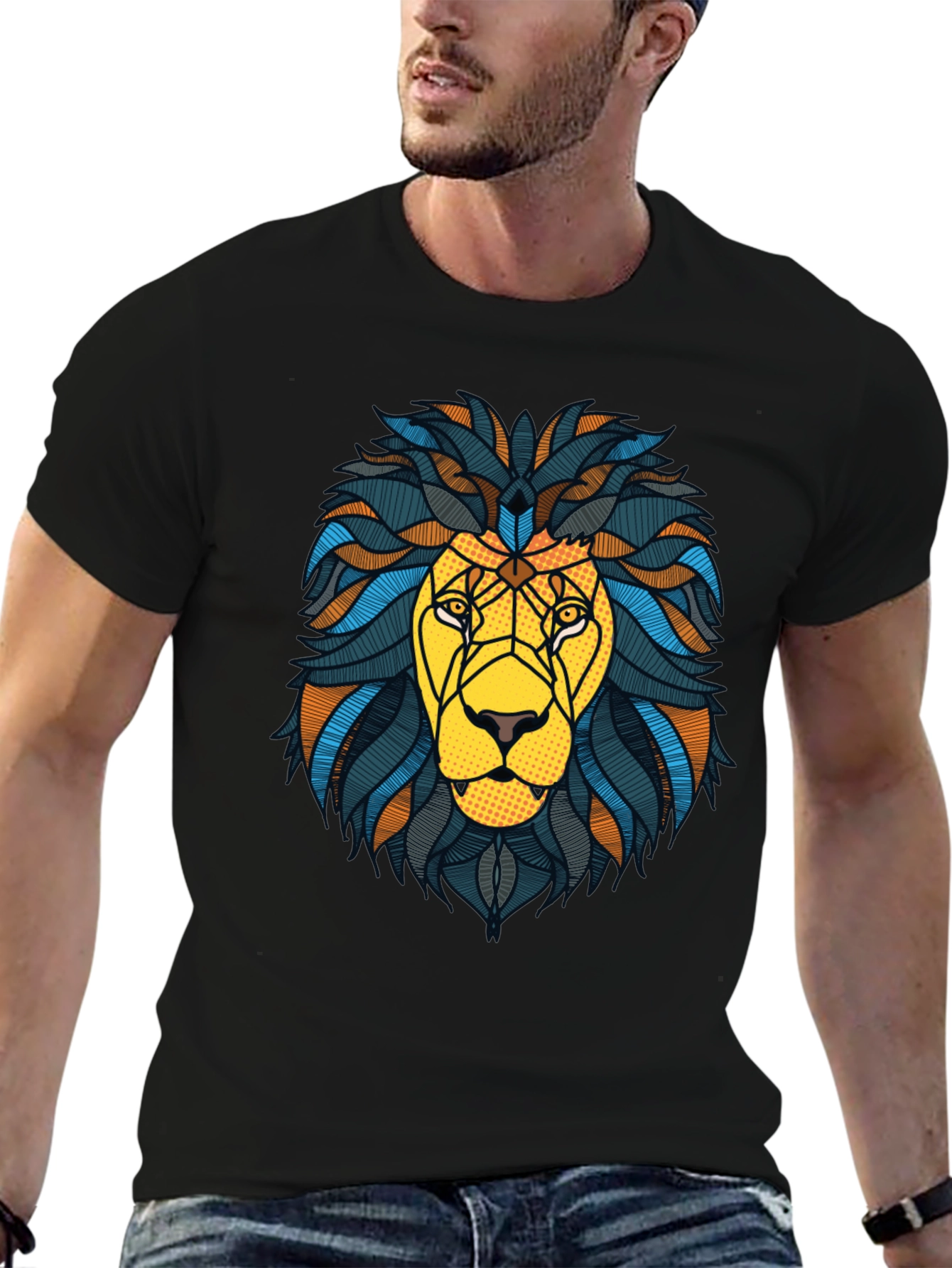 Lion Graphic Print Black Mens T-Shirt