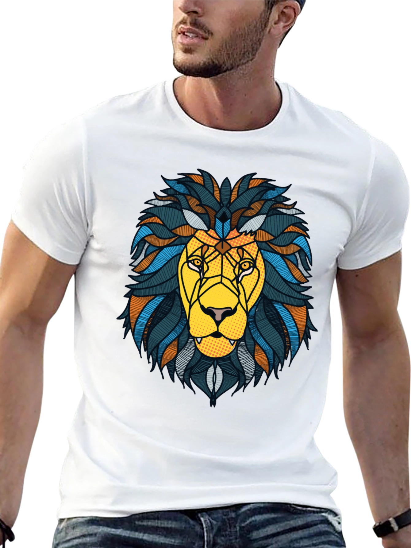 Lion Graphic Print Black Mens T-Shirt