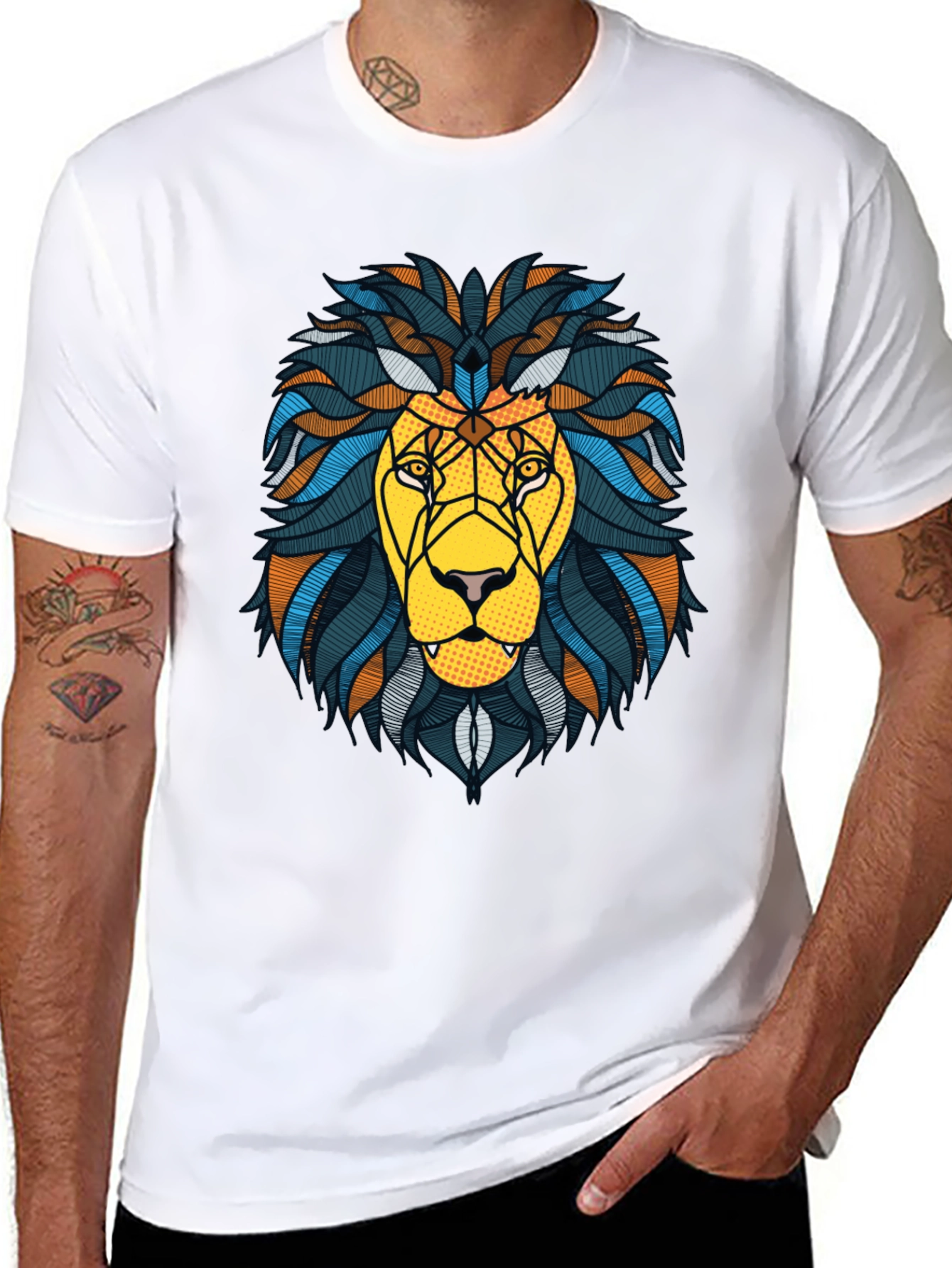 Lion Graphic Print Black Mens T-Shirt
