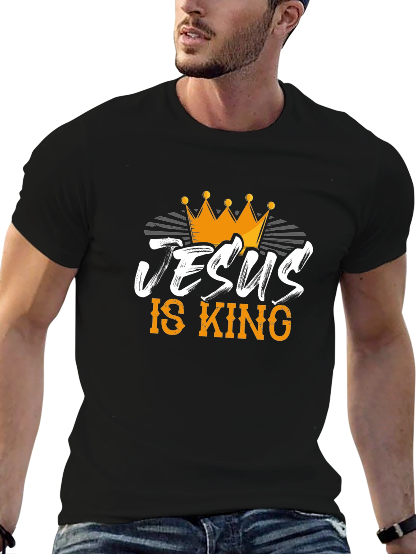 Jesus is King Black T-Shirt with Crown
