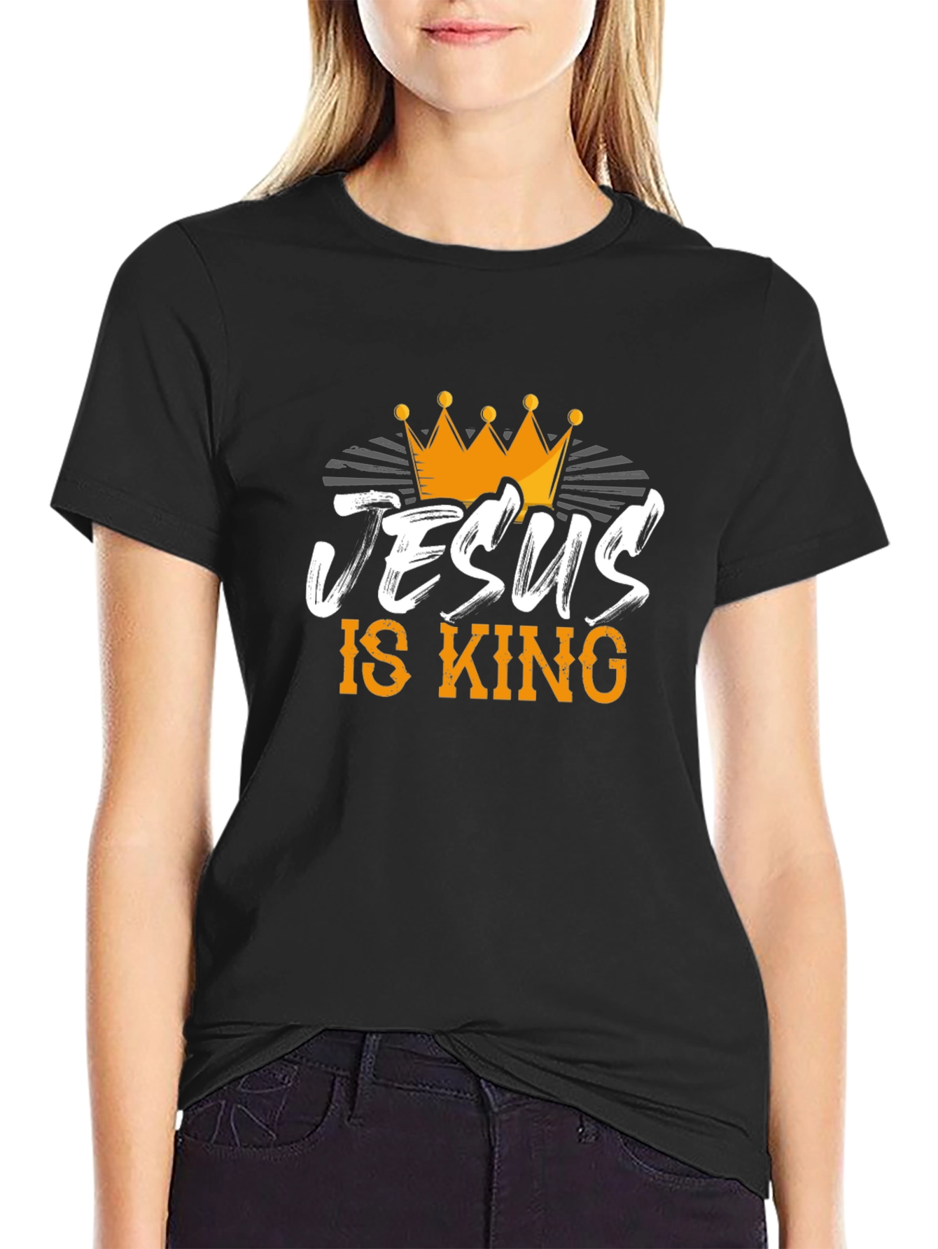 Jesus is King Black T-Shirt with Crown