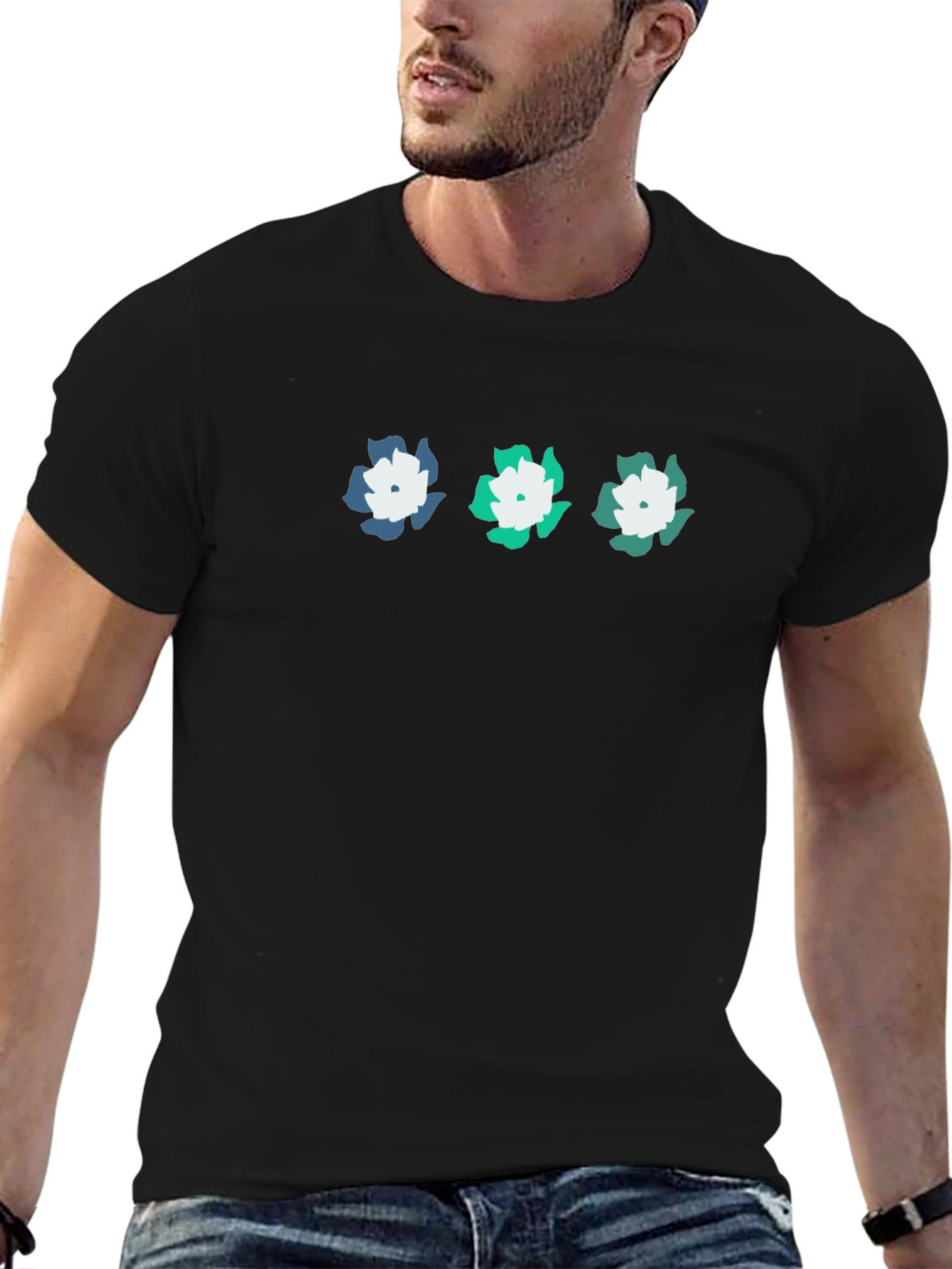Floral Motif T-Shirt - Black