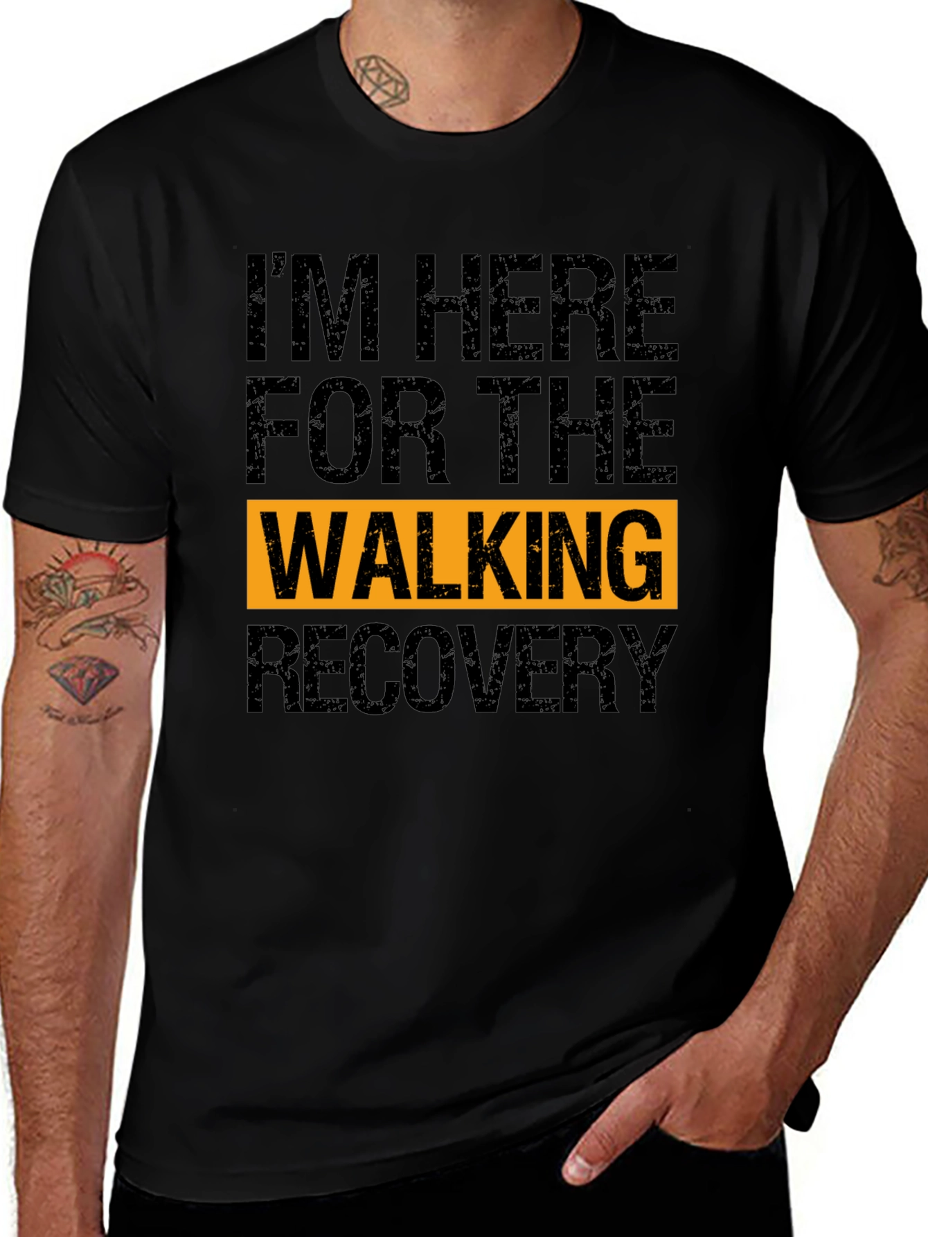 Walking Recovery Graphic Tee - Black Cotton Shirt