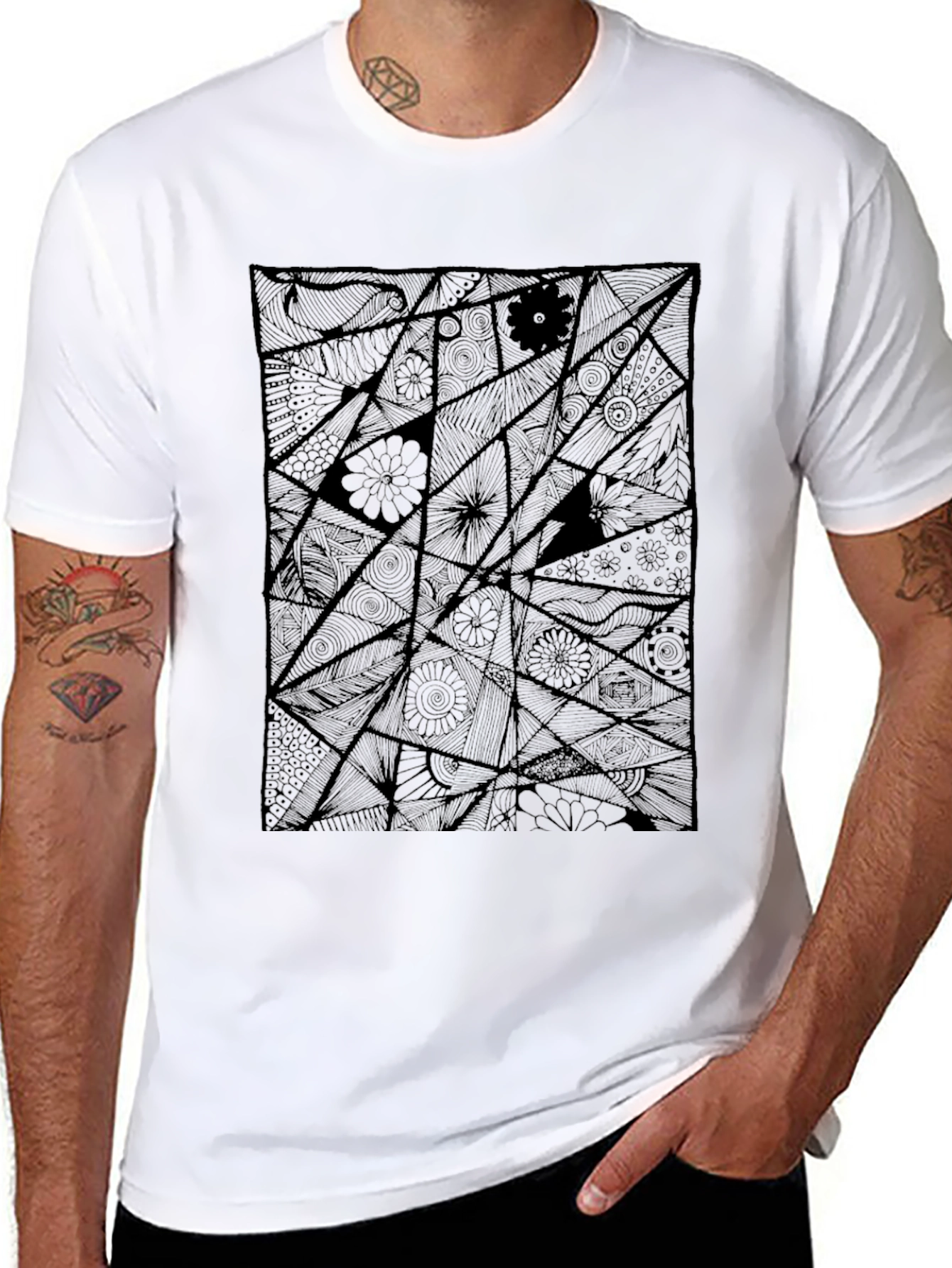 Abstract Geometric Black Graphic T-Shirt