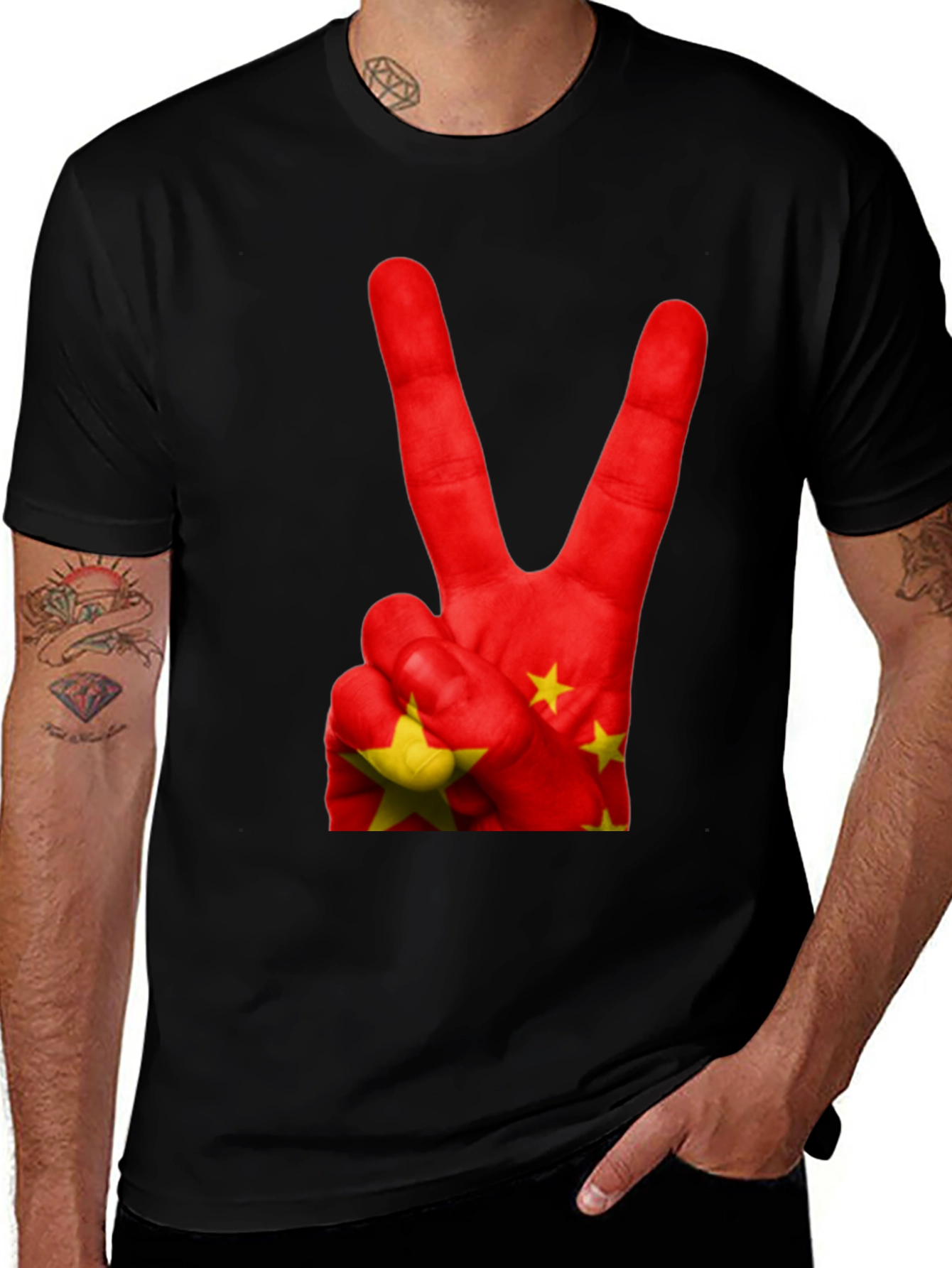 China Flag Peace Sign Graphic T-Shirt