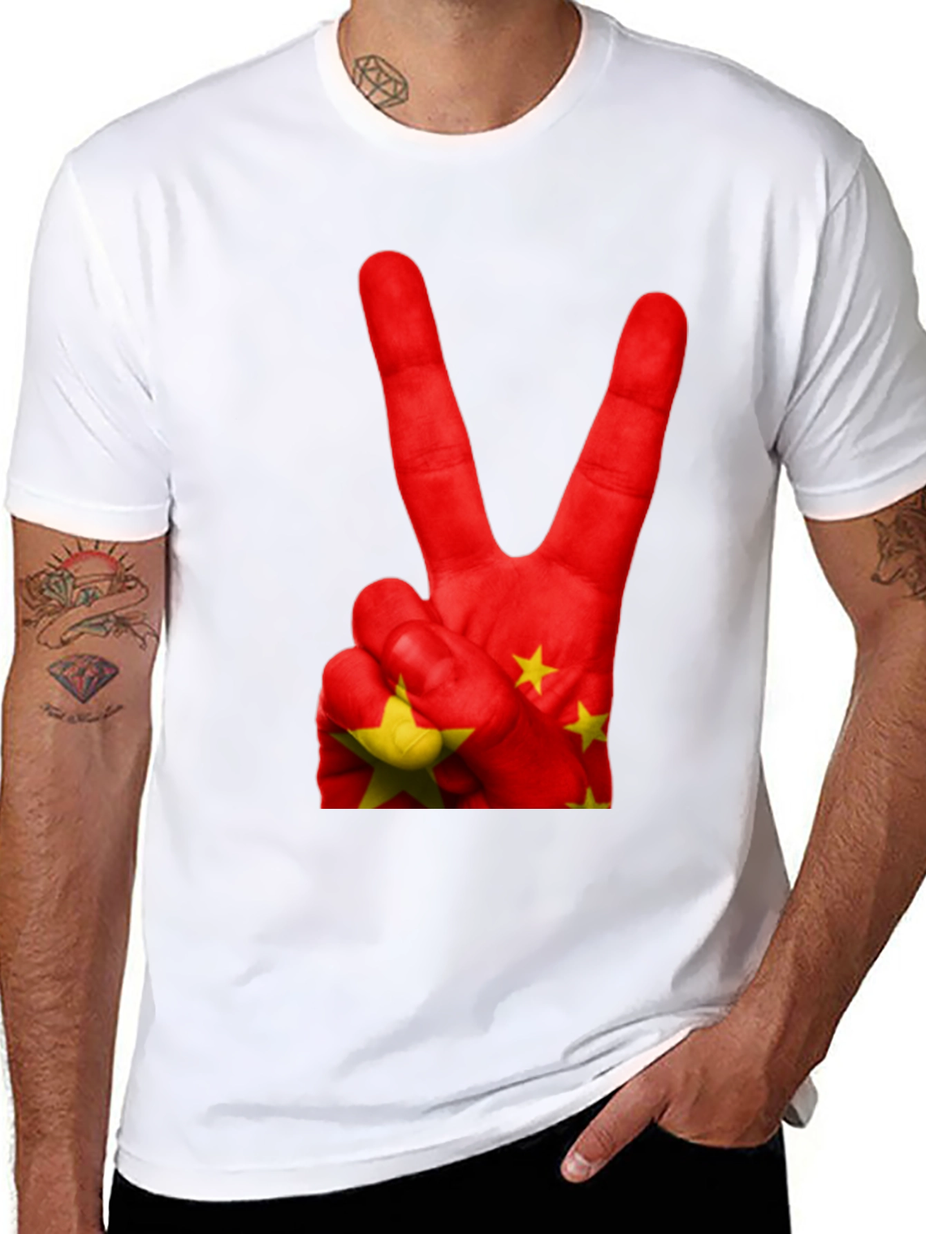 China Flag Peace Sign Graphic T-Shirt