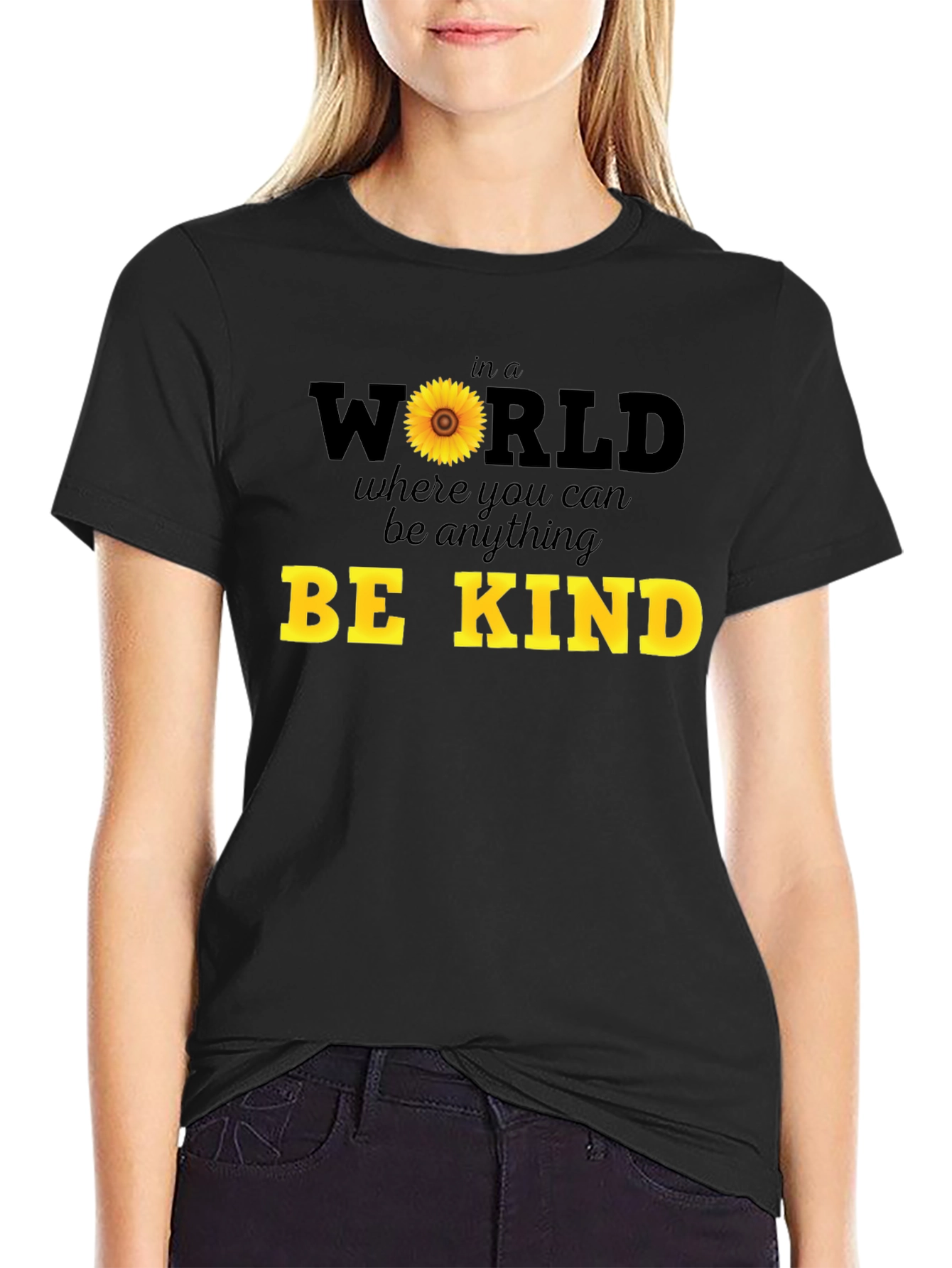 Be Kind Sunflower Graphic Tee - Black Unisex T-Shirt
