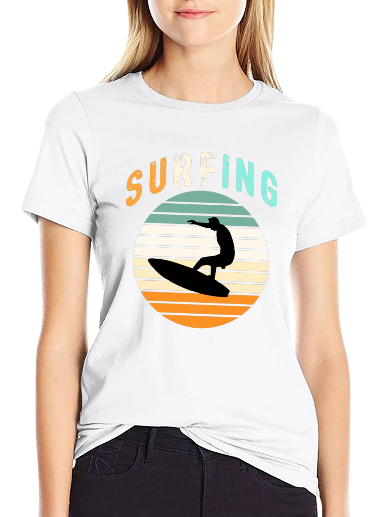 Surfing Silhouette Tee - Retro Style