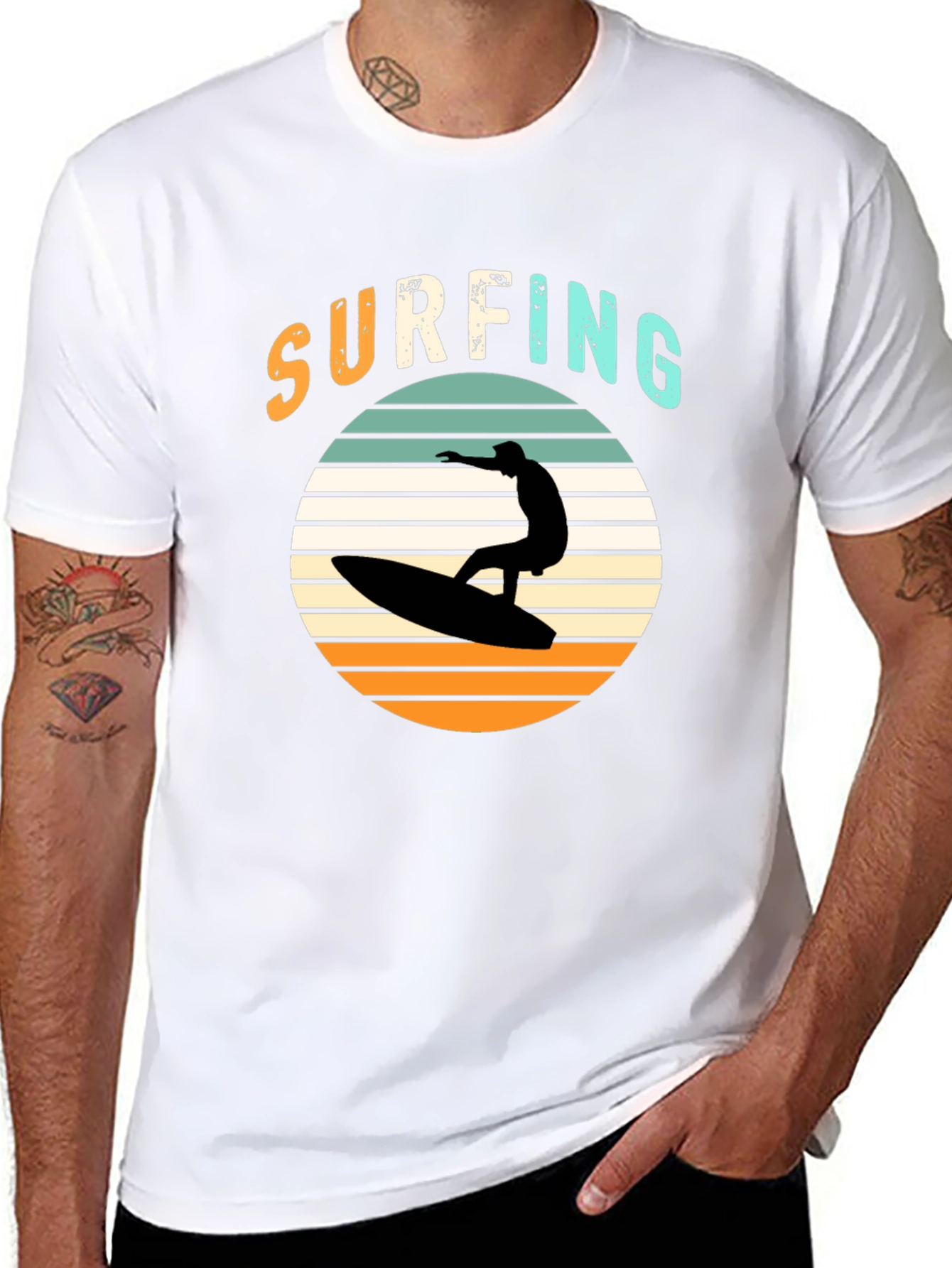 Surfing Silhouette Tee - Retro Style