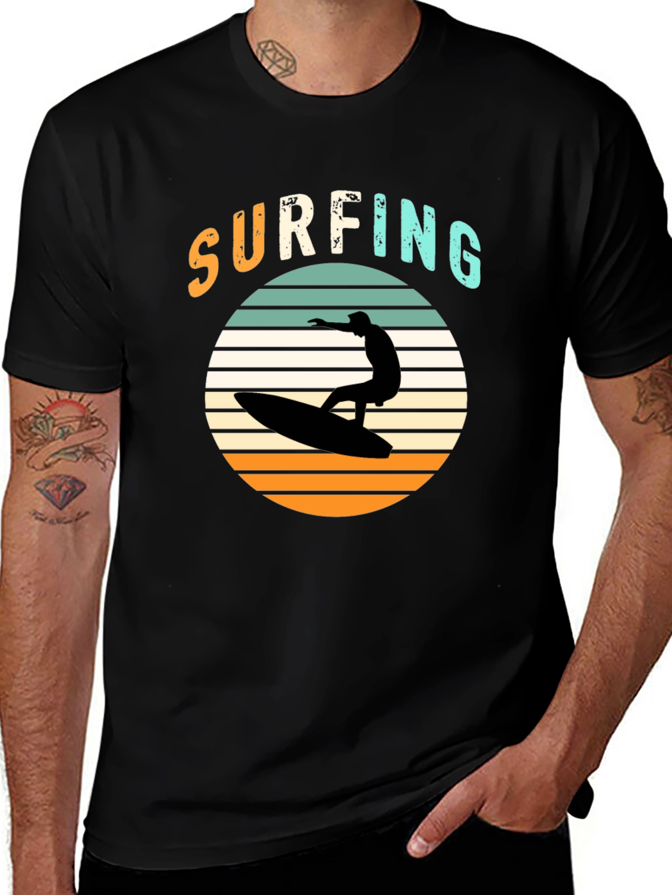 Surfing Silhouette Tee - Retro Style