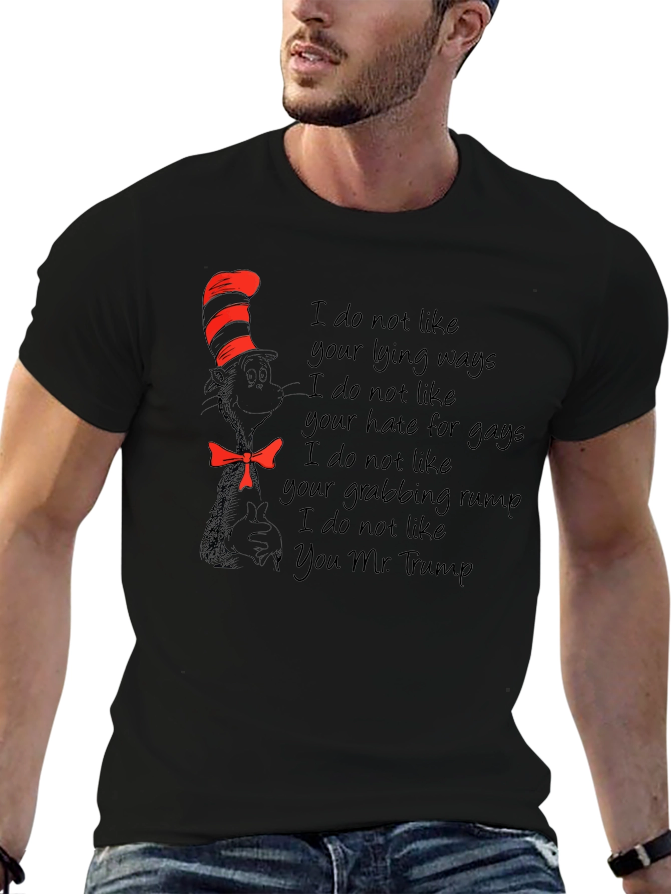 Satirical T-Shirt: Cat in the Hat vs. Trump