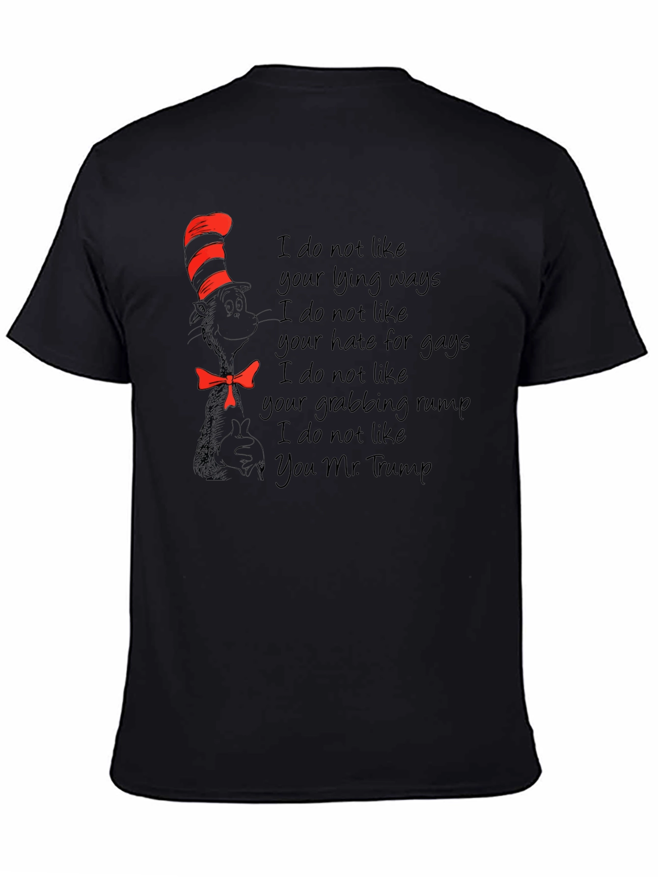 Satirical T-Shirt: Cat in the Hat vs. Trump